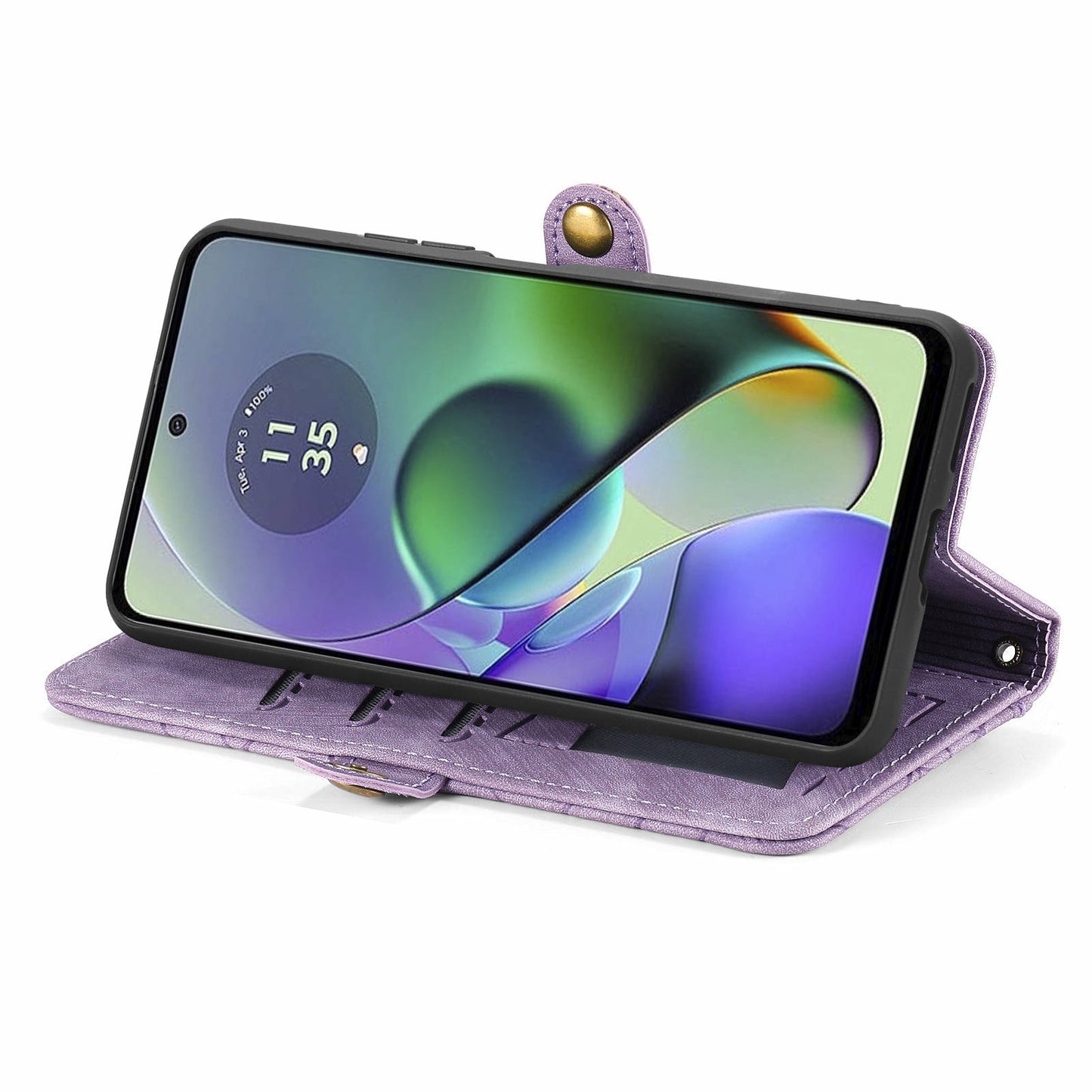 For Motorola Moto G54 5G Leather Case Zipper Pocket Wallet Geometry Flip Phone Cover - Light Purple