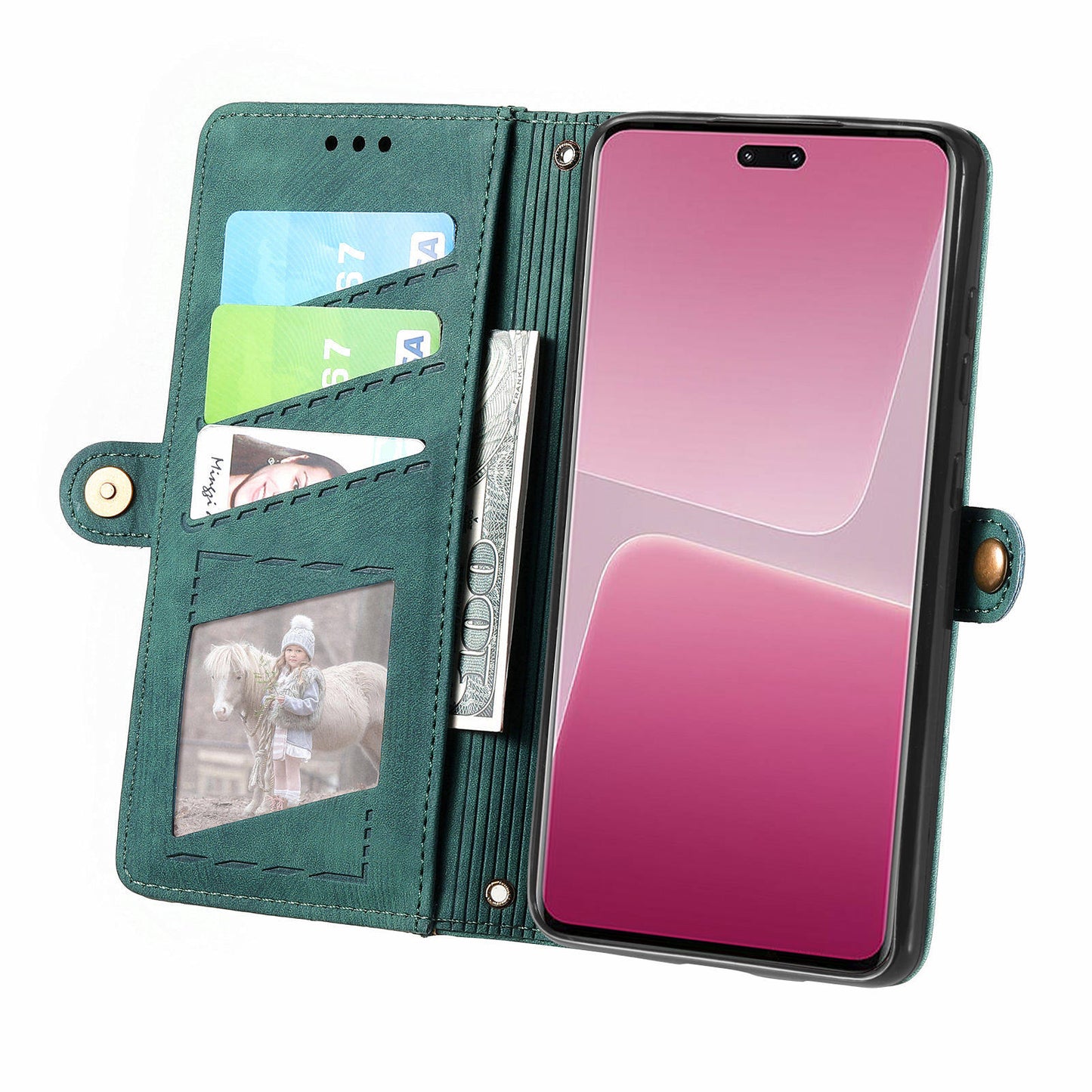 For Xiaomi 13 Lite / Civi 2 5G Case Zipper Wallet Leather Geometry Phone Cover - Green