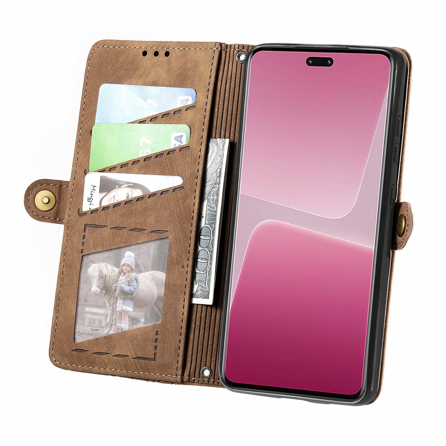For Xiaomi 13 Lite / Civi 2 5G Case Zipper Wallet Leather Geometry Phone Cover - Brown