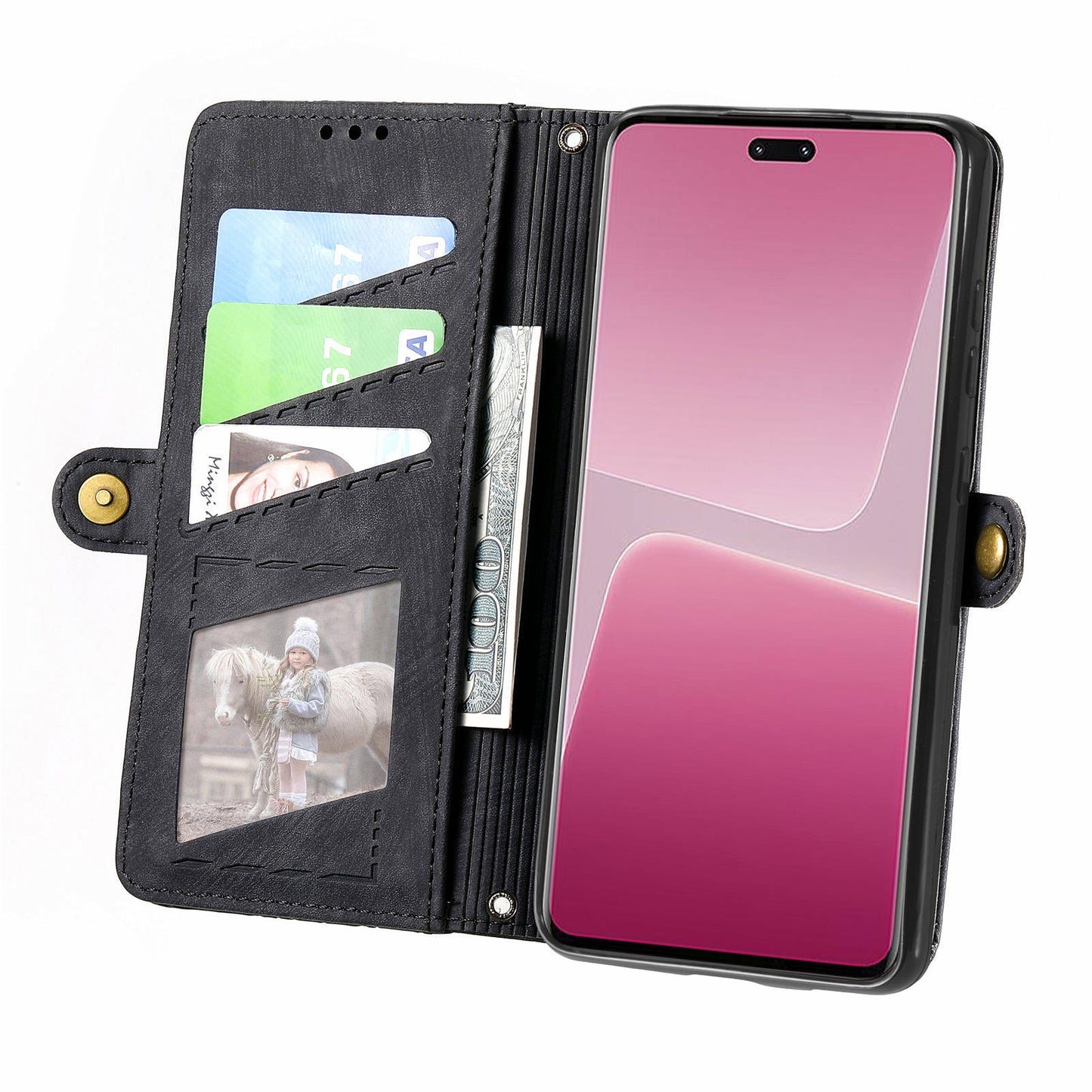 For Xiaomi 13 Lite / Civi 2 5G Case Zipper Wallet Leather Geometry Phone Cover - Black