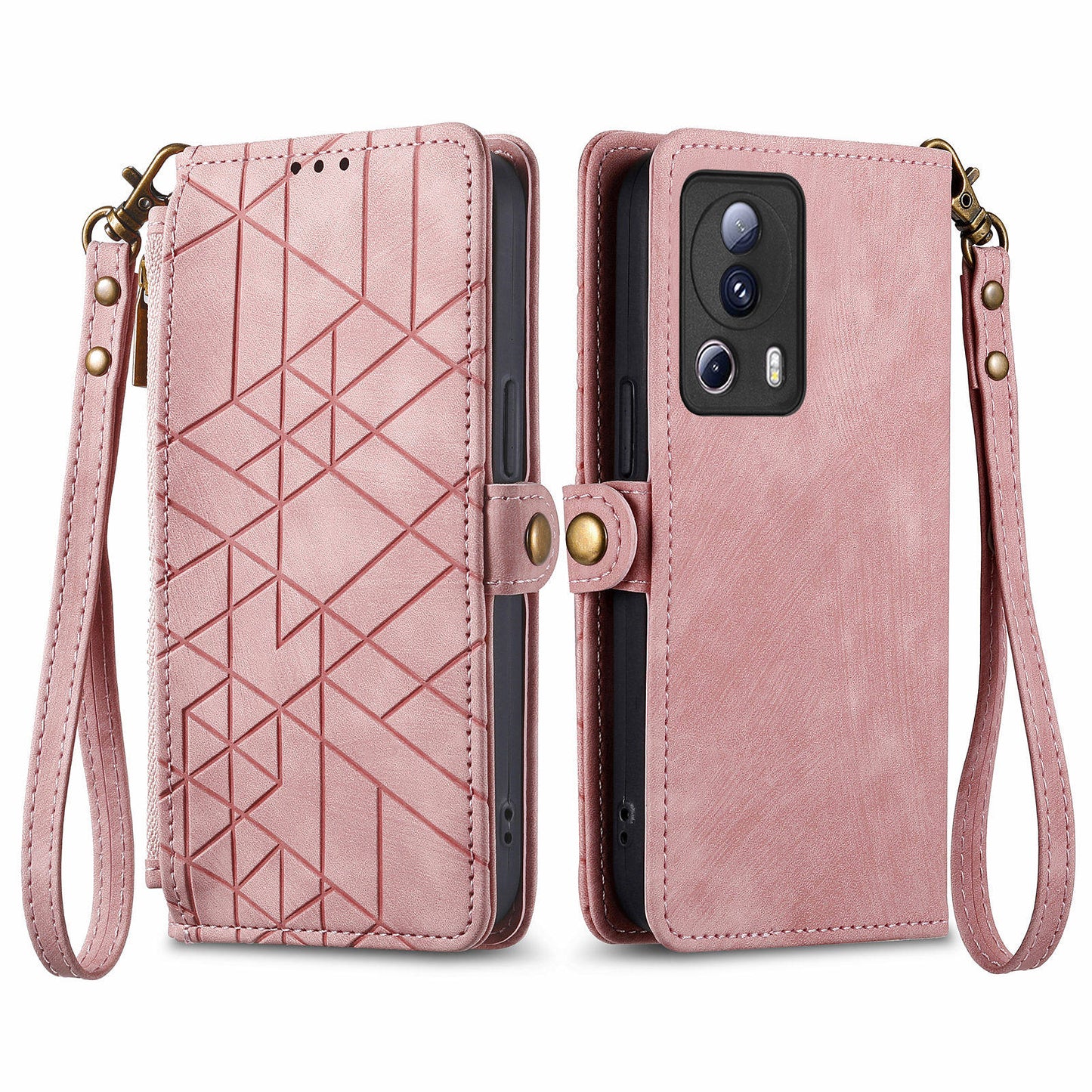 For Xiaomi 13 Lite / Civi 2 5G Case Zipper Wallet Leather Geometry Phone Cover - Pink