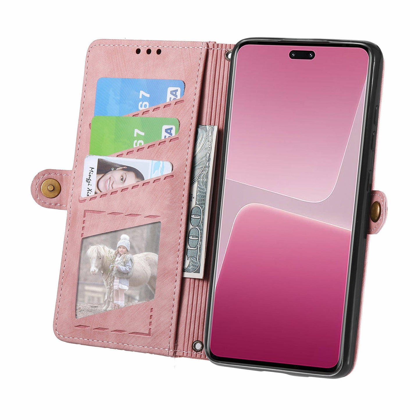 For Xiaomi 13 Lite / Civi 2 5G Case Zipper Wallet Leather Geometry Phone Cover - Pink