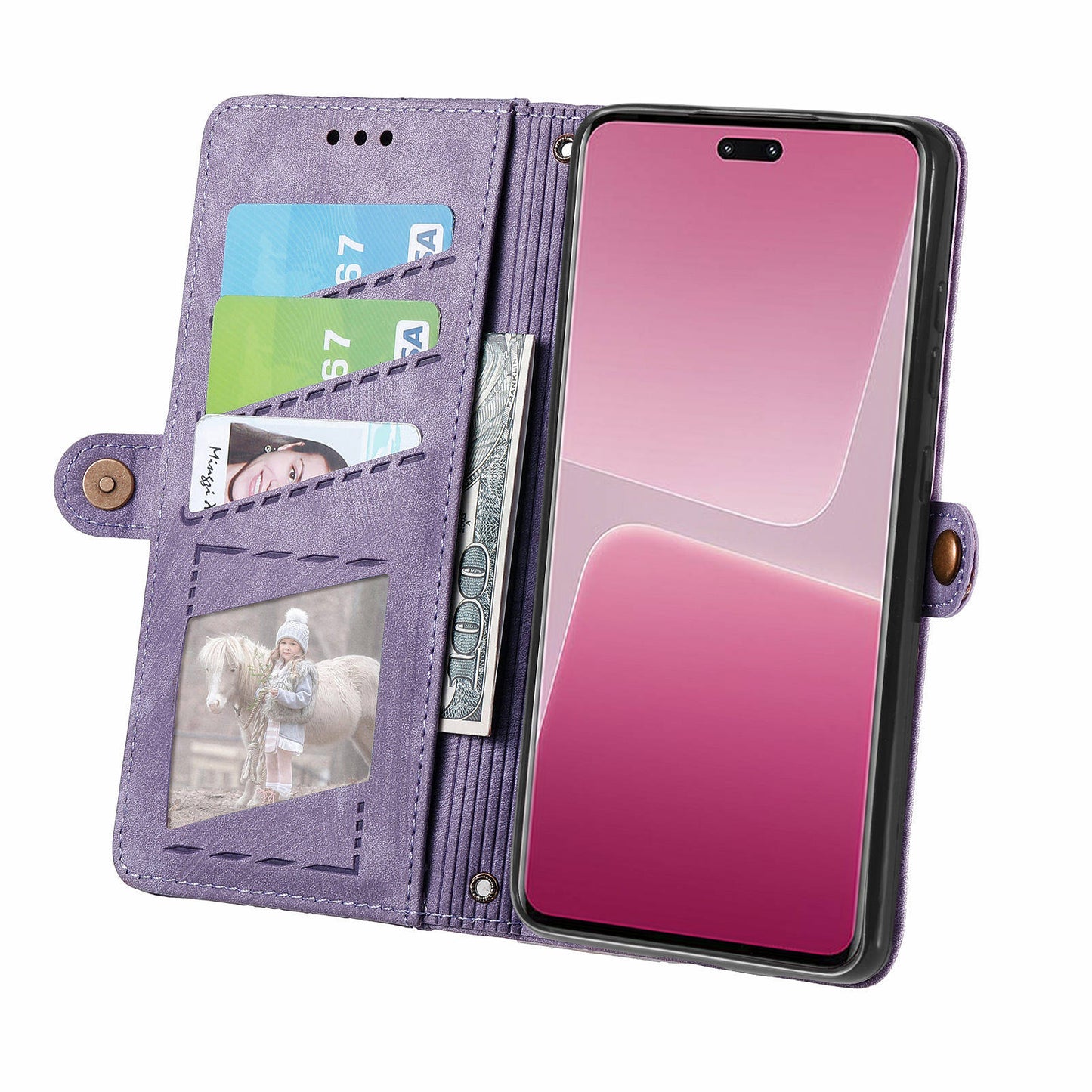 For Xiaomi 13 Lite / Civi 2 5G Case Zipper Wallet Leather Geometry Phone Cover - Light Purple