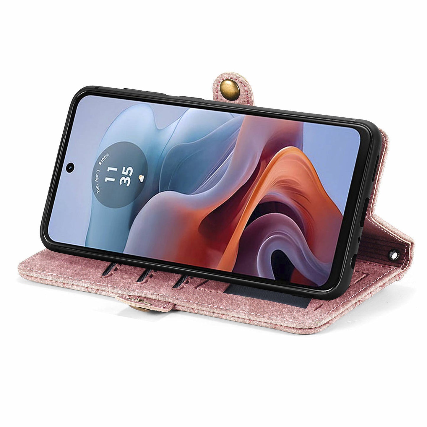 For Motorola Moto G34 5G Leather Case Zipper Pocket Wallet Geometry Phone Cover - Pink