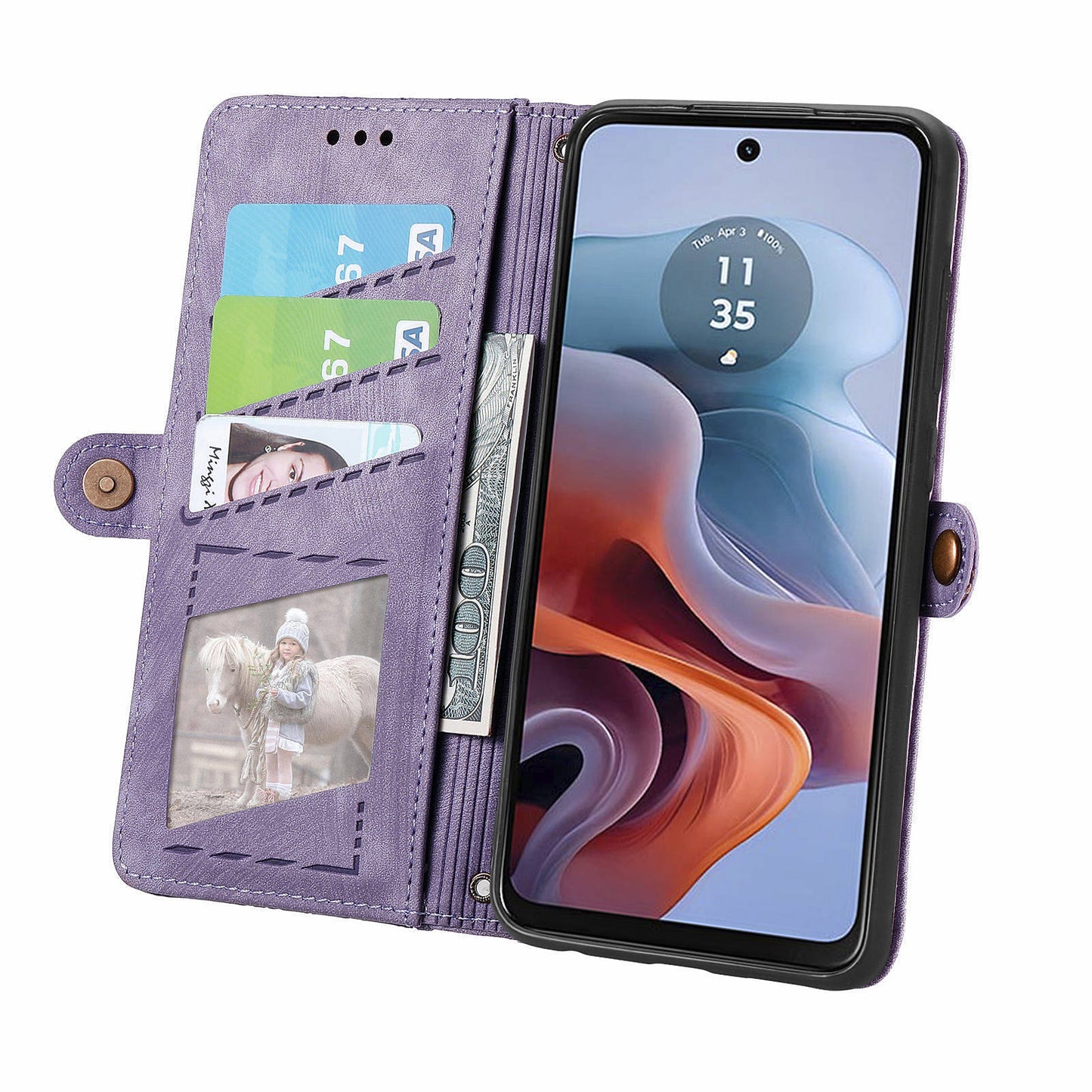 For Motorola Moto G34 5G Leather Case Zipper Pocket Wallet Geometry Phone Cover - Light Purple