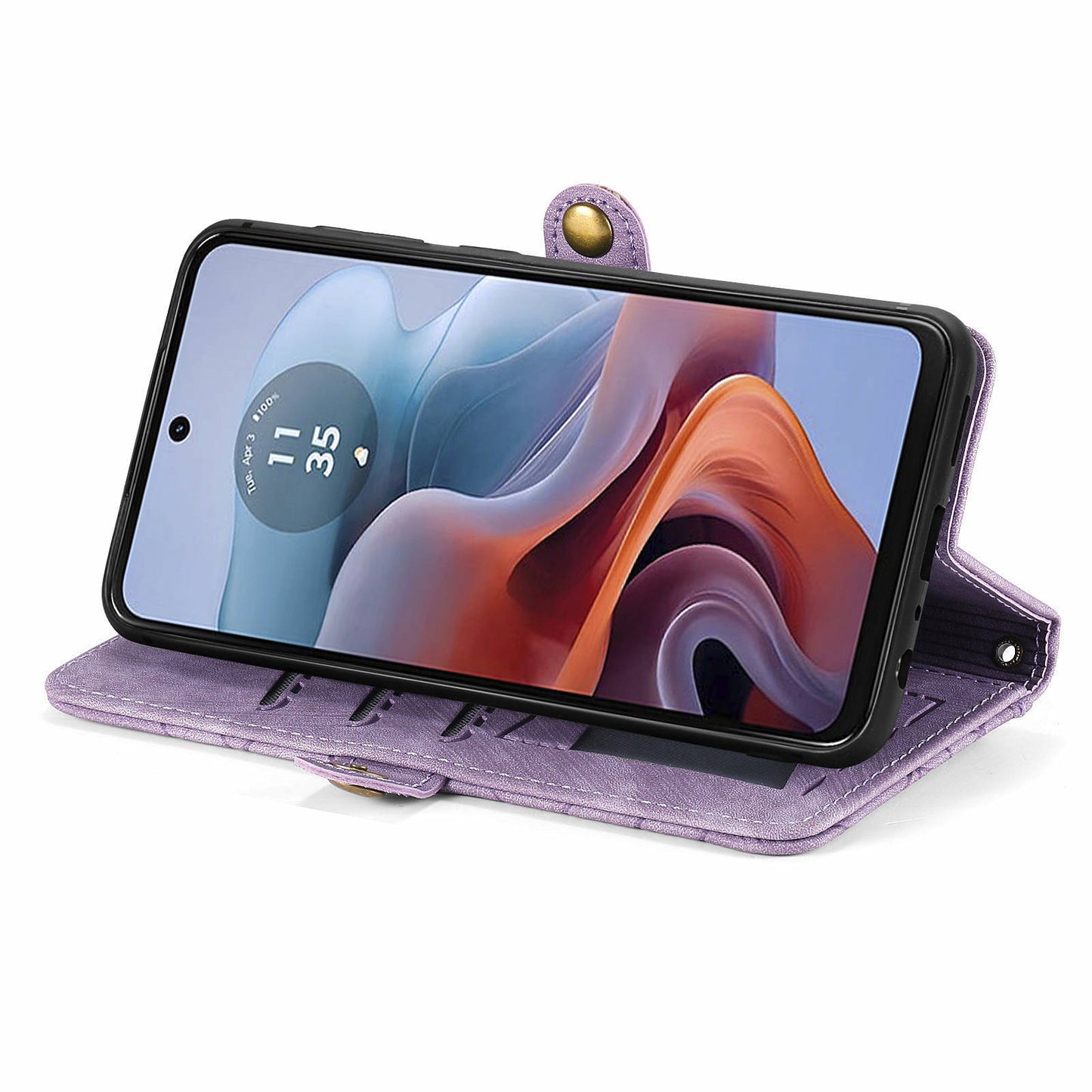 For Motorola Moto G34 5G Leather Case Zipper Pocket Wallet Geometry Phone Cover - Light Purple