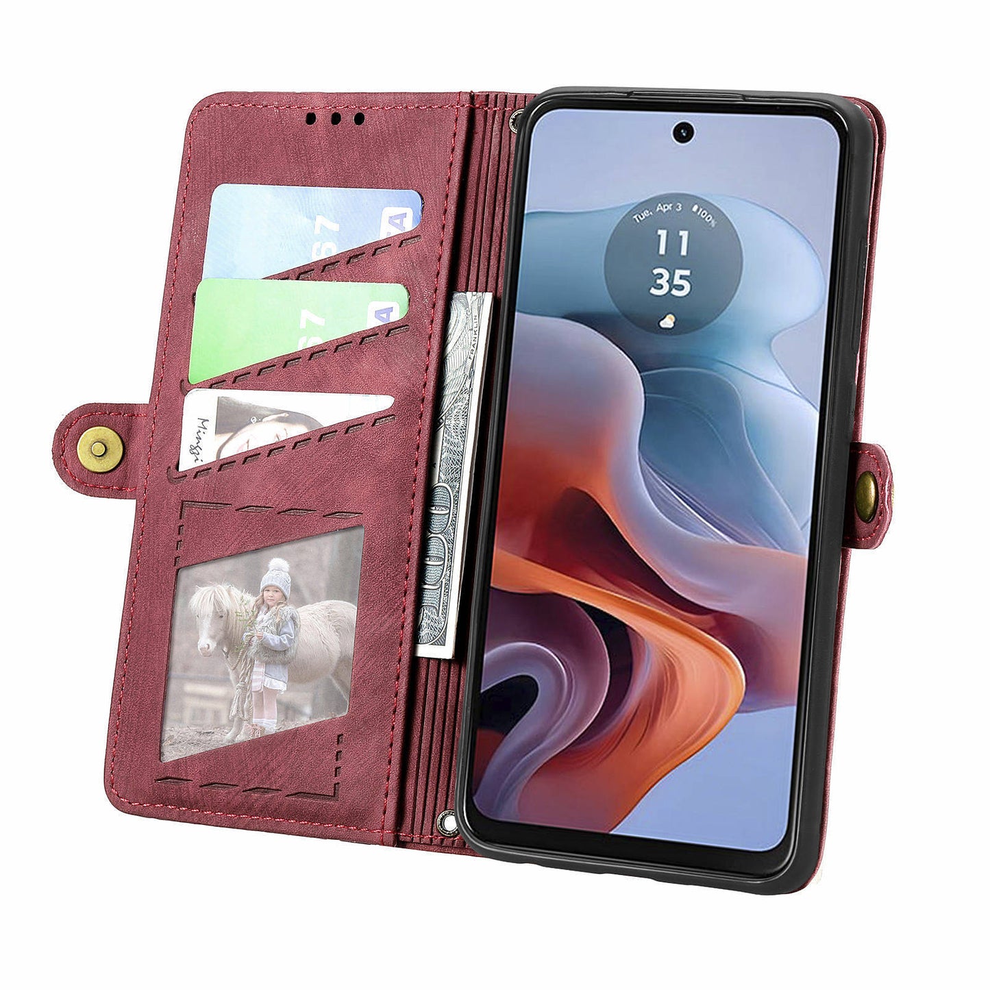 For Motorola Moto G34 5G Leather Case Zipper Pocket Wallet Geometry Phone Cover - Red