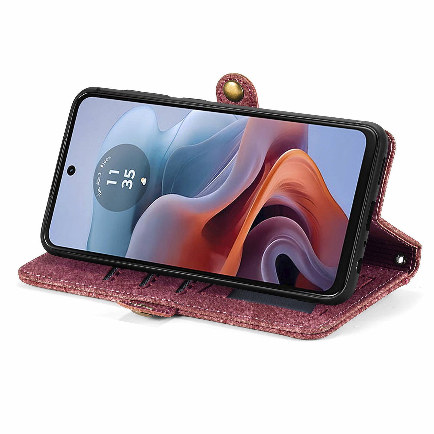 For Motorola Moto G34 5G Leather Case Zipper Pocket Wallet Geometry Phone Cover - Red