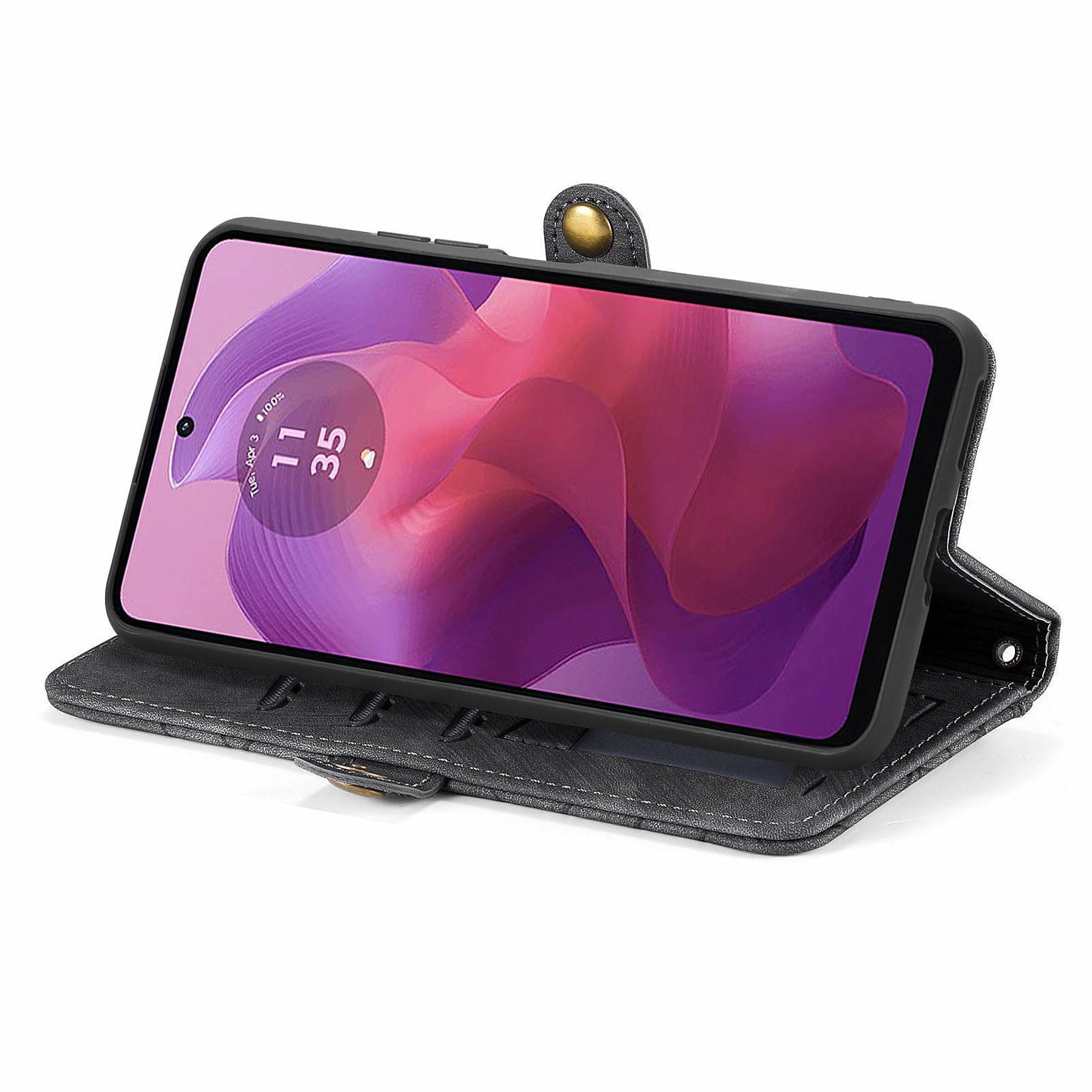 For Motorola Moto G24 4G / G04 4G Wallet Case Zipper Pocket Geometry Leather Phone Cover - Black