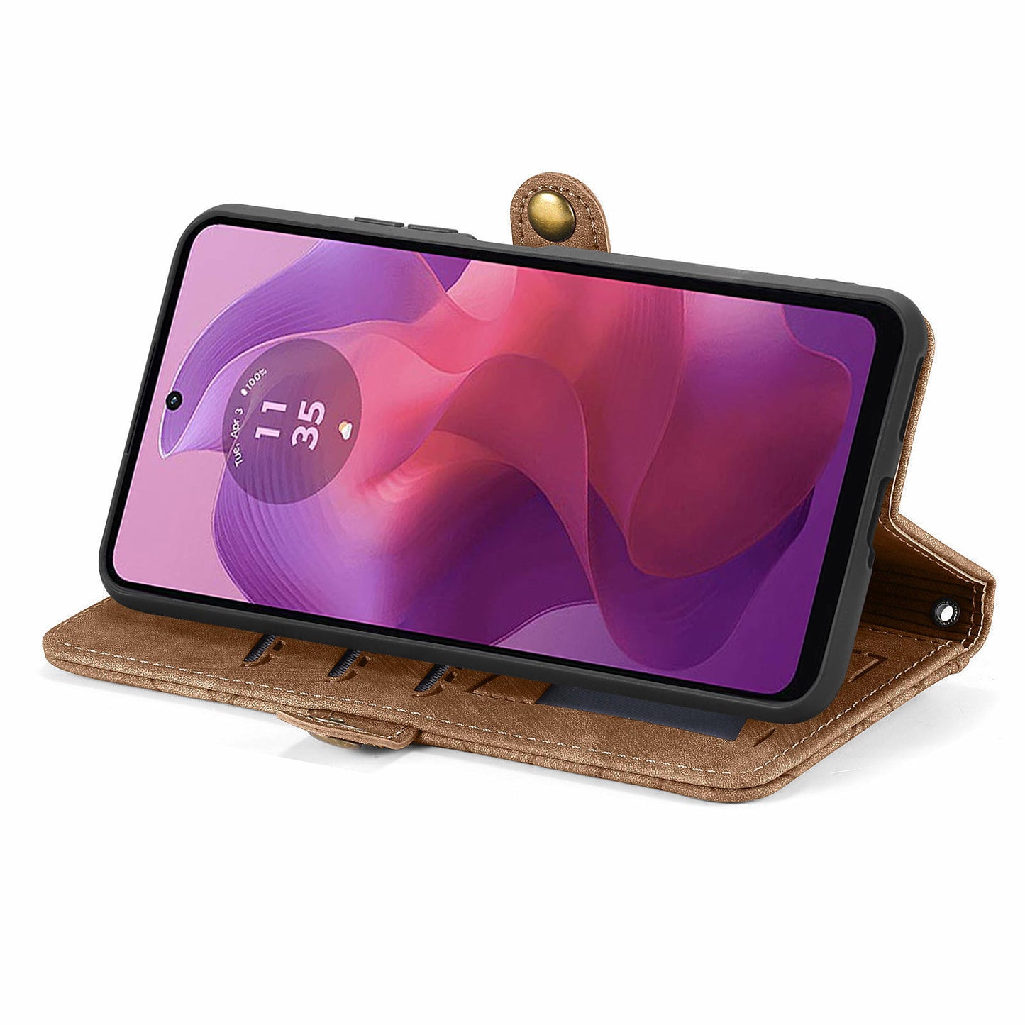 For Motorola Moto G24 4G / G04 4G Wallet Case Zipper Pocket Geometry Leather Phone Cover - Brown