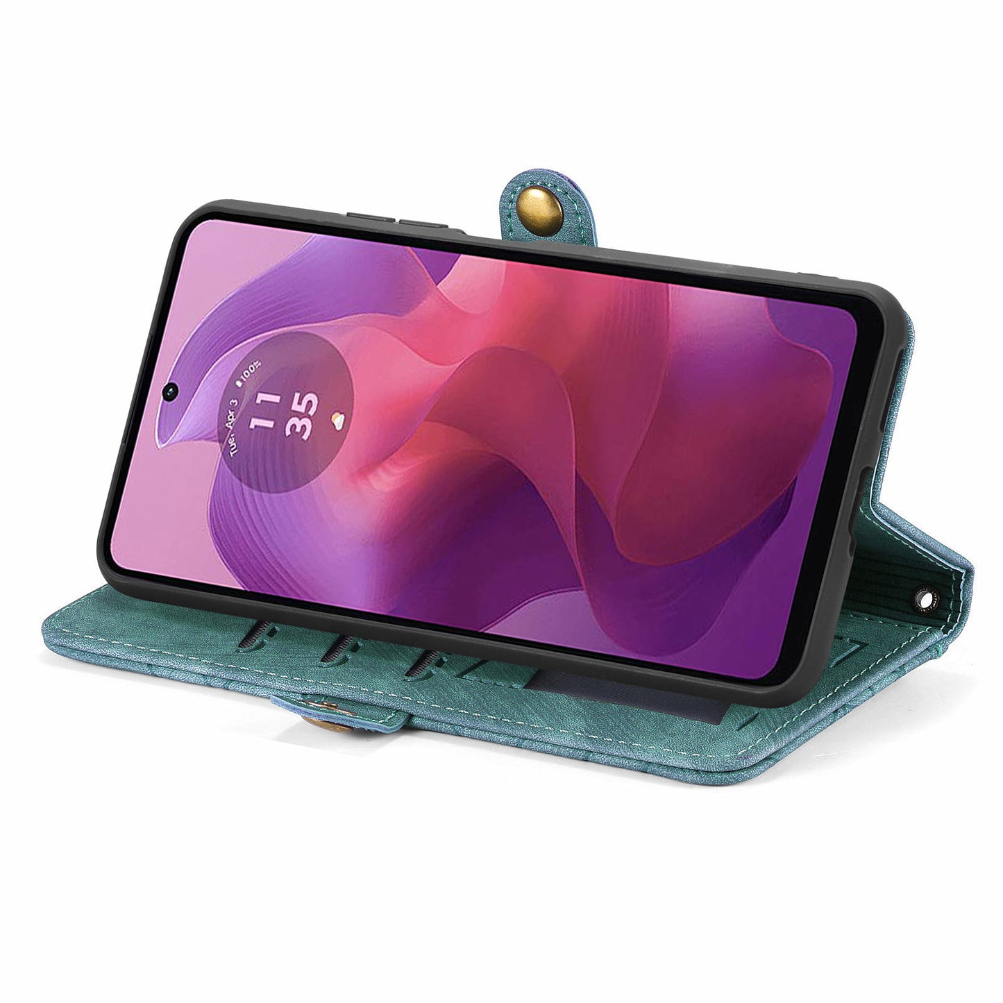 For Motorola Moto G24 4G / G04 4G Wallet Case Zipper Pocket Geometry Leather Phone Cover - Green