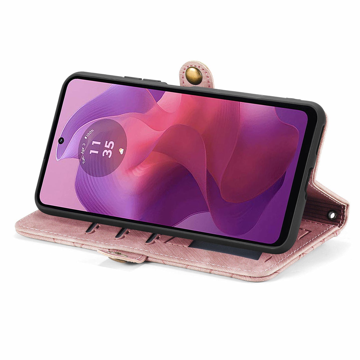 For Motorola Moto G24 4G / G04 4G Wallet Case Zipper Pocket Geometry Leather Phone Cover - Pink