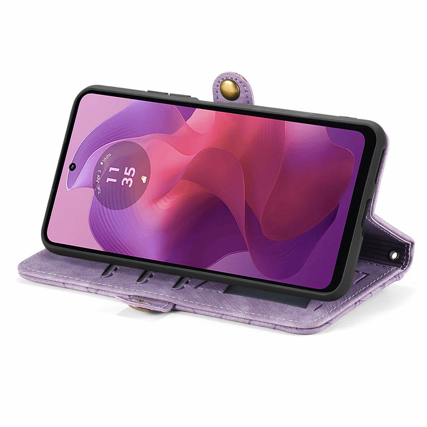 For Motorola Moto G24 4G / G04 4G Wallet Case Zipper Pocket Geometry Leather Phone Cover - Light Purple