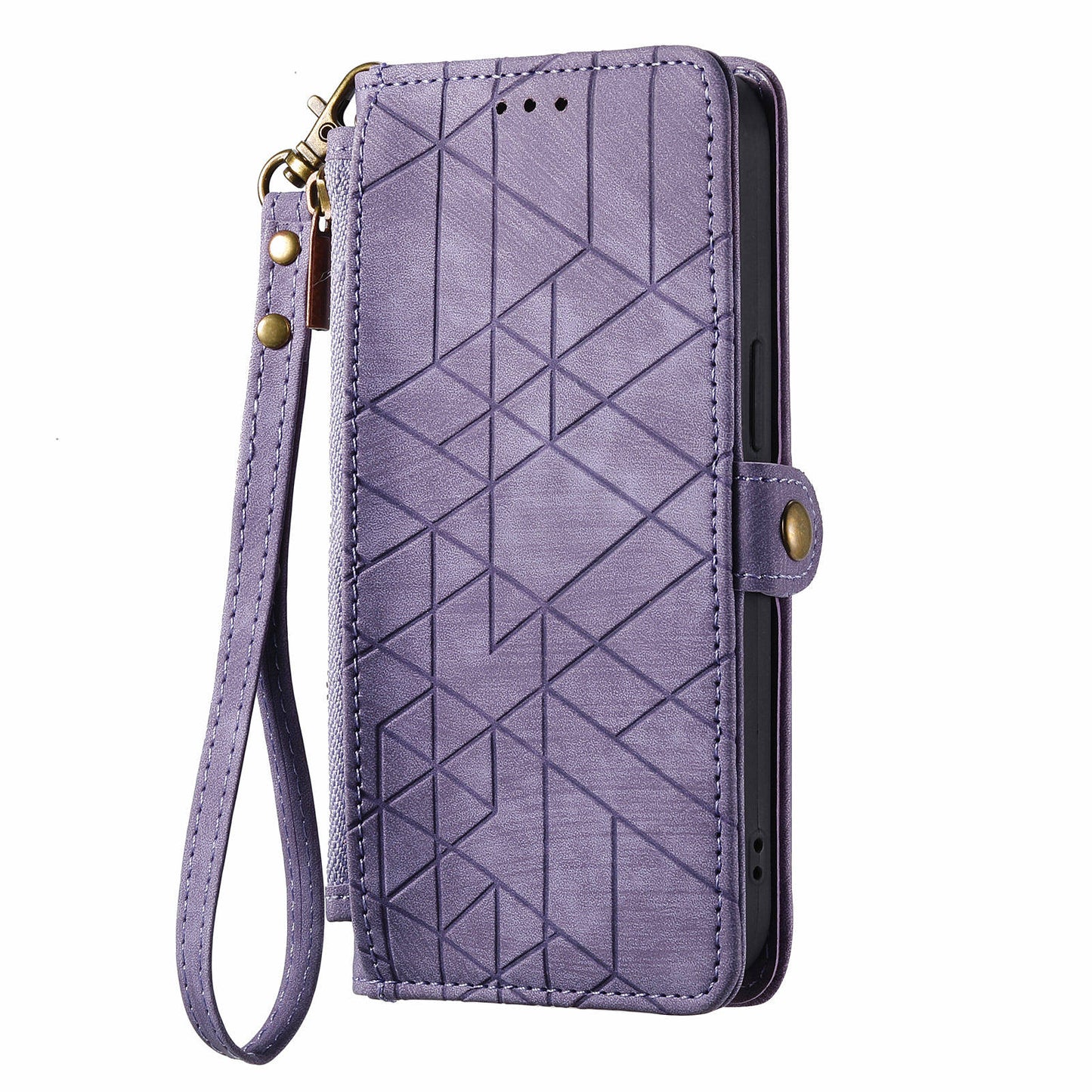 For Motorola Moto G24 4G / G04 4G Wallet Case Zipper Pocket Geometry Leather Phone Cover - Light Purple