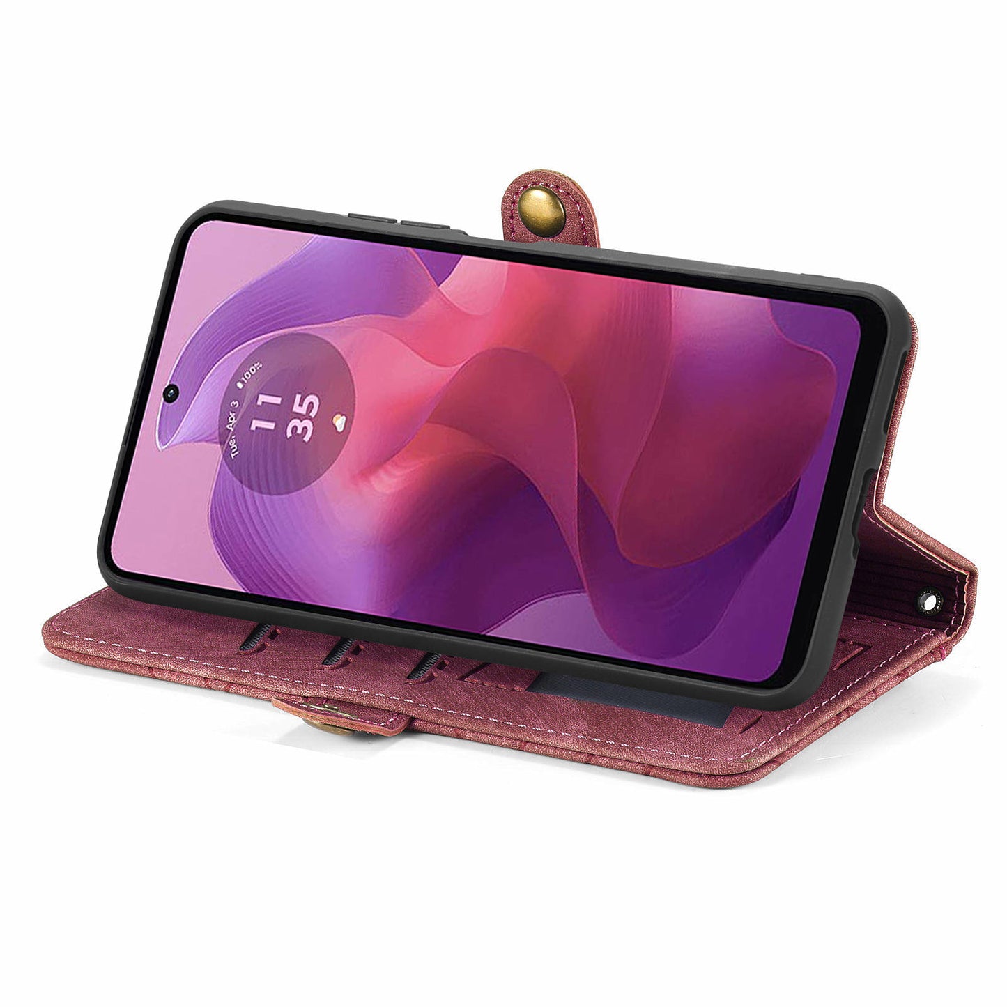 For Motorola Moto G24 4G / G04 4G Wallet Case Zipper Pocket Geometry Leather Phone Cover - Red