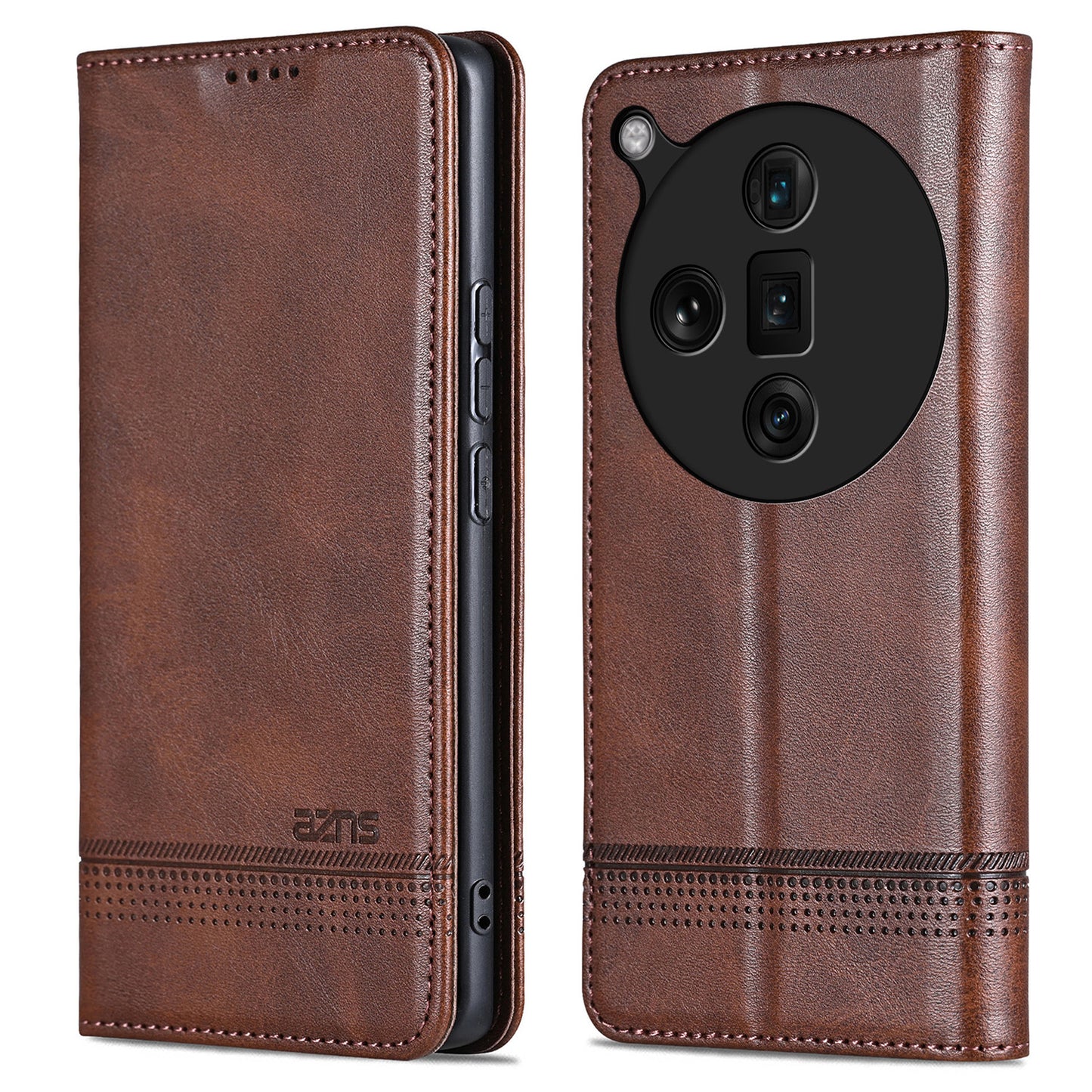 AZNS For Oppo Find X7 Ultra Wallet Case PU Leather Phone Cover Magnetic Closing - Coffee