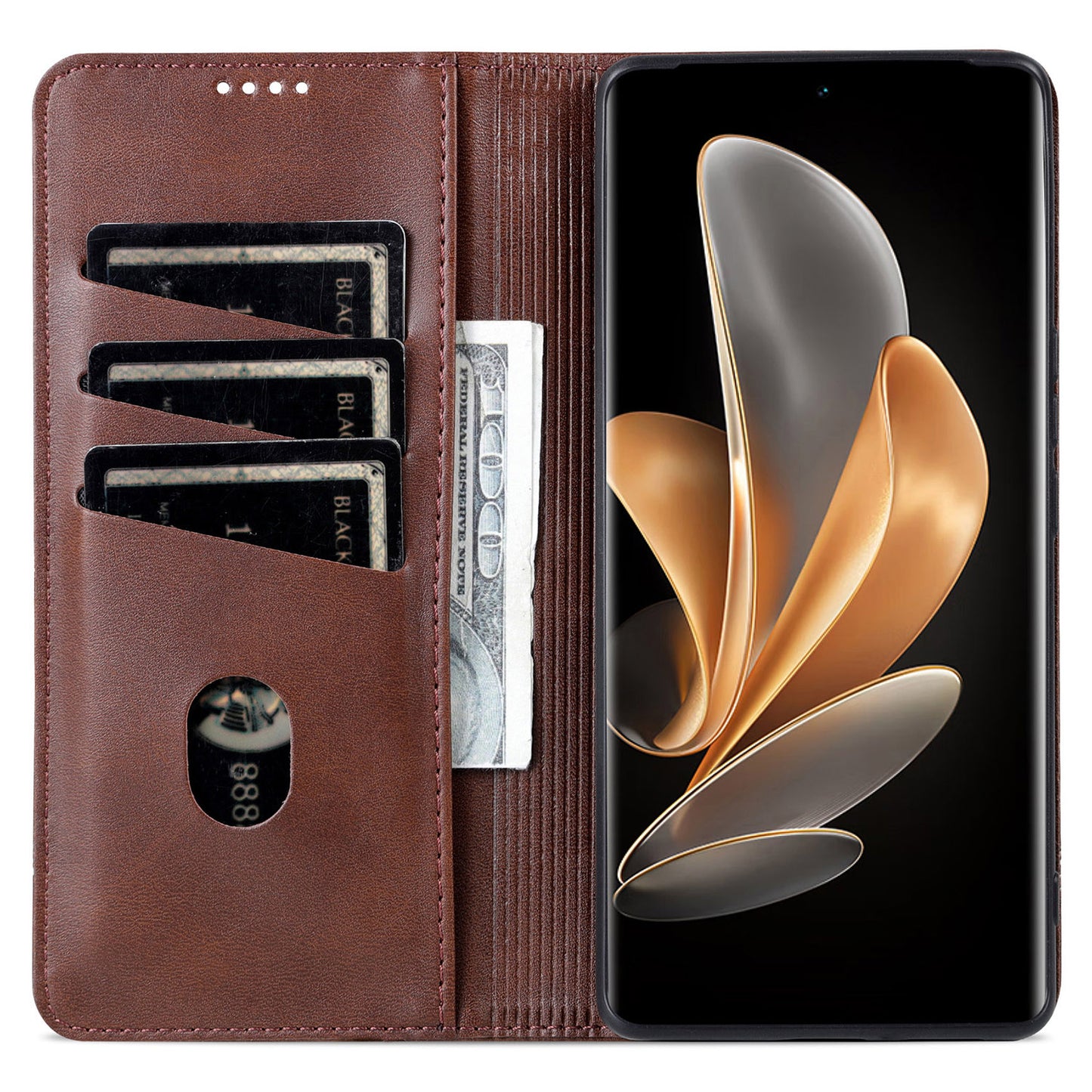 AZNS For Oppo Find X7 Ultra Wallet Case PU Leather Phone Cover Magnetic Closing - Coffee