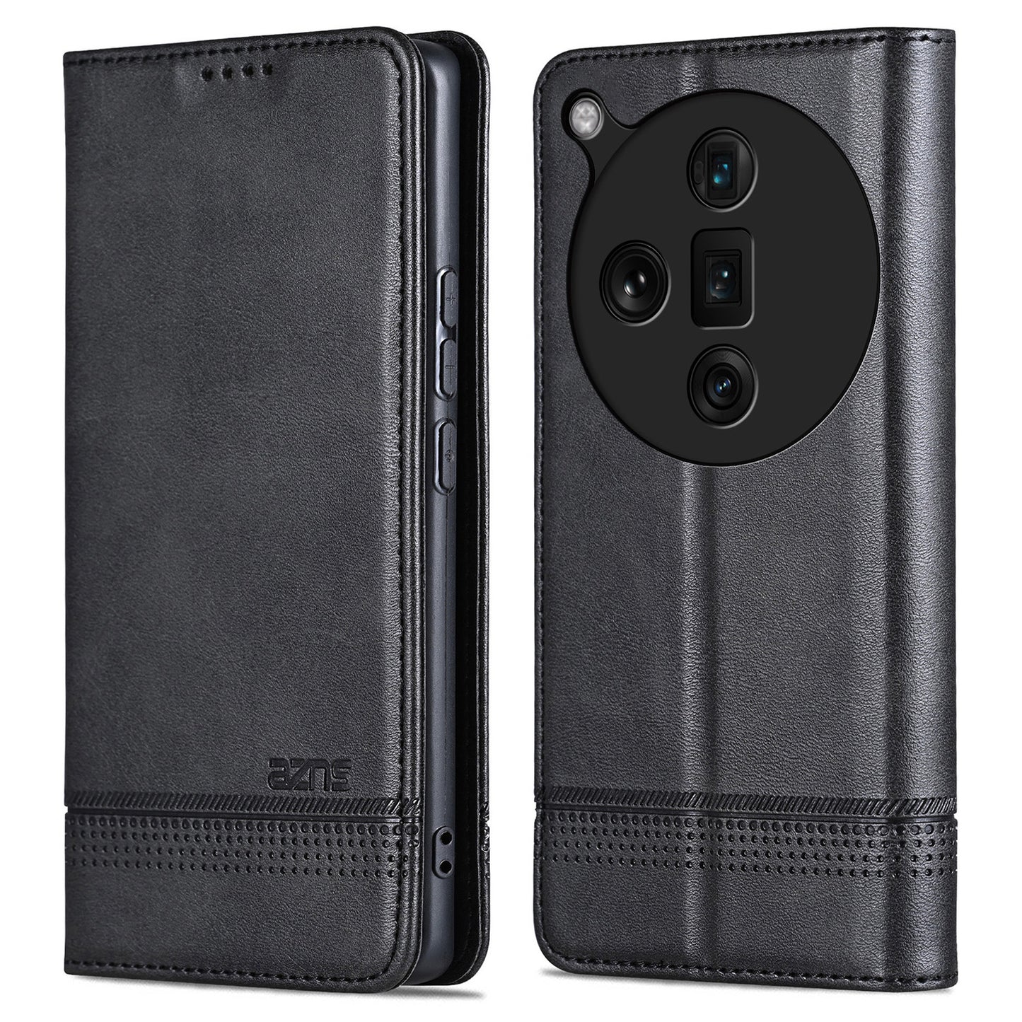 AZNS For Oppo Find X7 Ultra Wallet Case PU Leather Phone Cover Magnetic Closing - Black