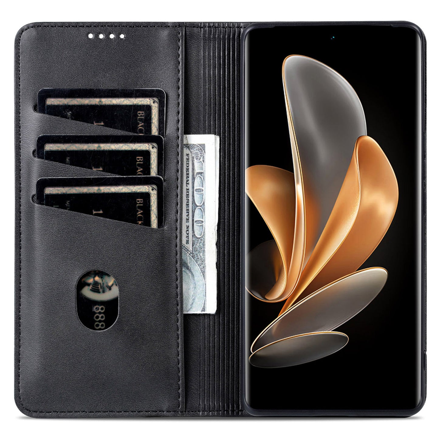 AZNS For Oppo Find X7 Ultra Wallet Case PU Leather Phone Cover Magnetic Closing - Black