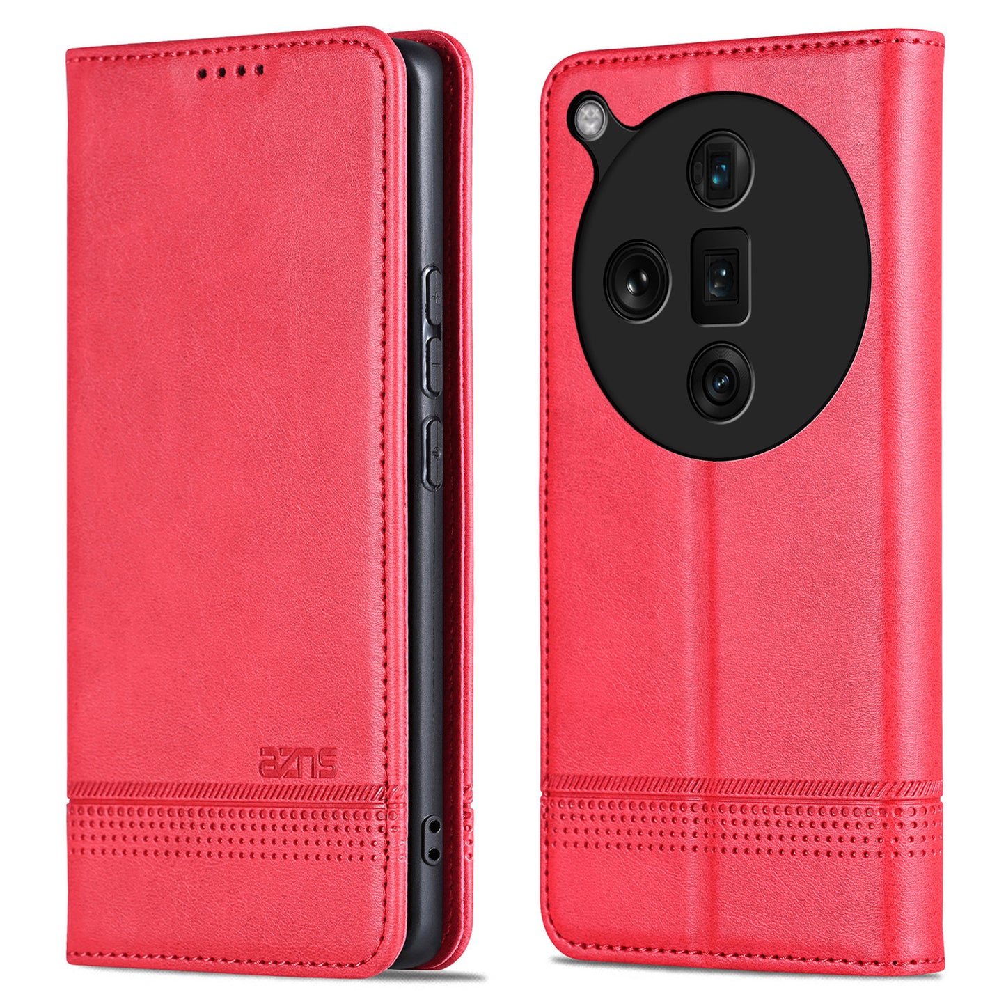 AZNS For Oppo Find X7 Ultra Wallet Case PU Leather Phone Cover Magnetic Closing - Red