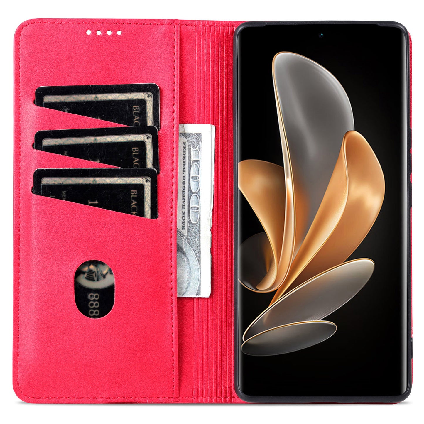 AZNS For Oppo Find X7 Ultra Wallet Case PU Leather Phone Cover Magnetic Closing - Red