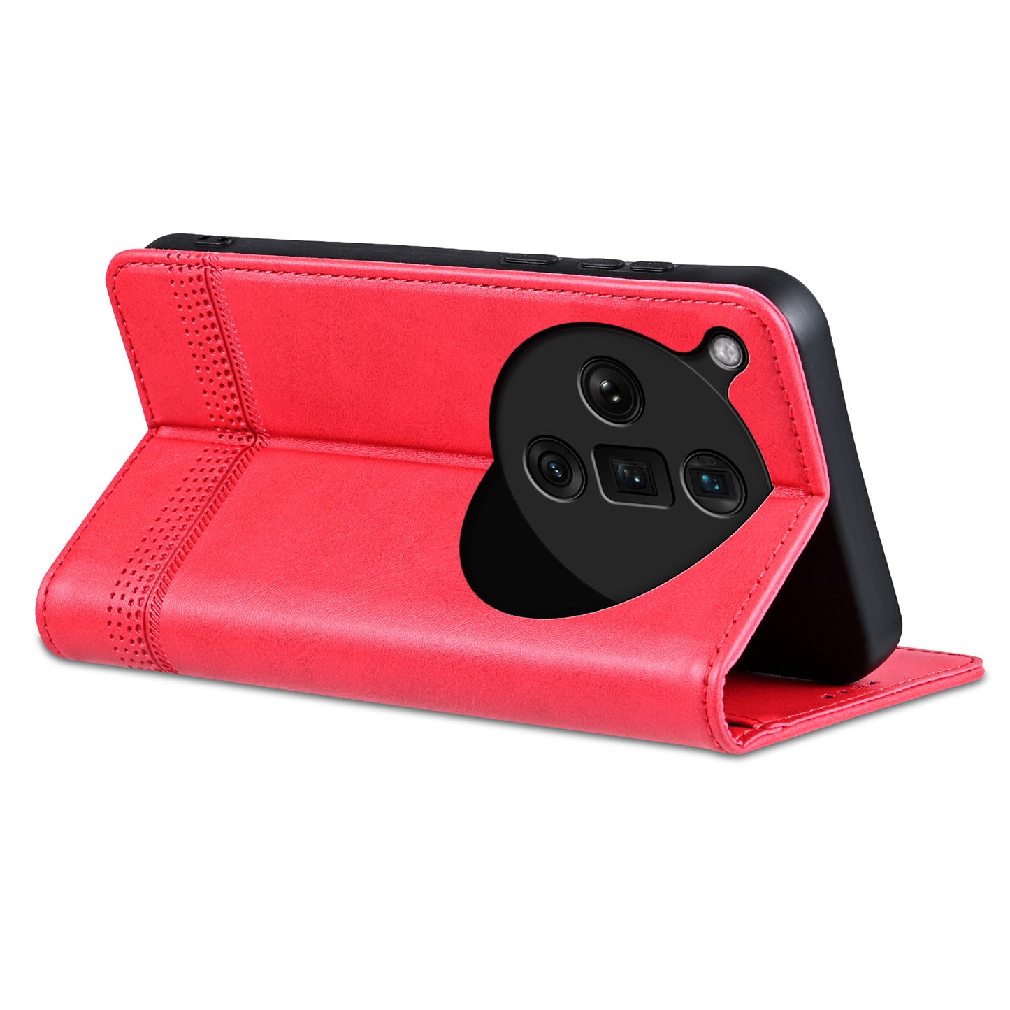 AZNS For Oppo Find X7 Ultra Wallet Case PU Leather Phone Cover Magnetic Closing - Red