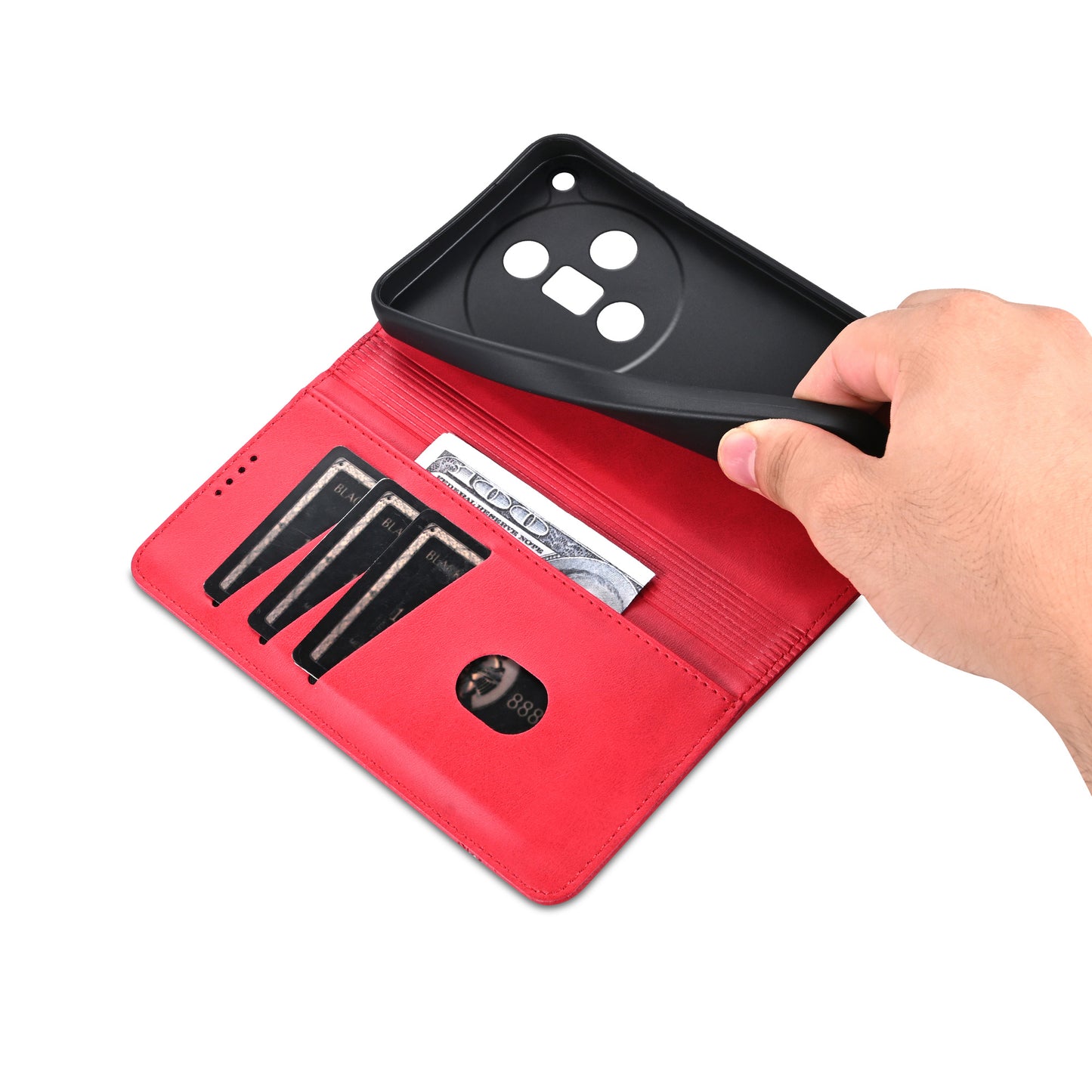 AZNS For Oppo Find X7 Ultra Wallet Case PU Leather Phone Cover Magnetic Closing - Red