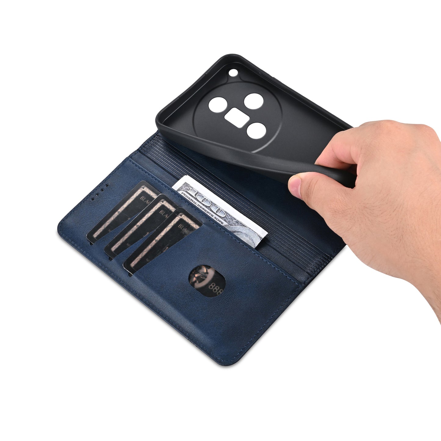 AZNS For Oppo Find X7 Ultra Wallet Case PU Leather Phone Cover Magnetic Closing - Blue