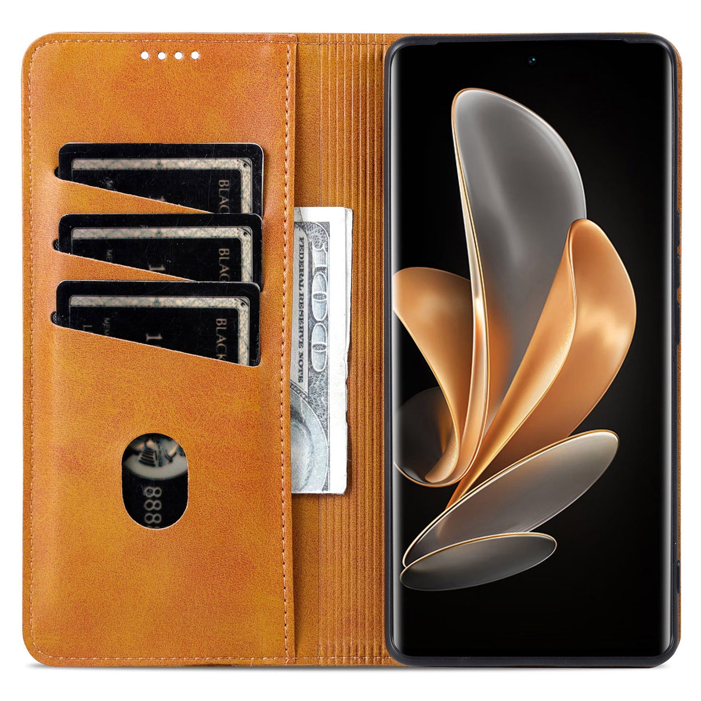 AZNS For Oppo Find X7 Ultra Wallet Case PU Leather Phone Cover Magnetic Closing - Brown