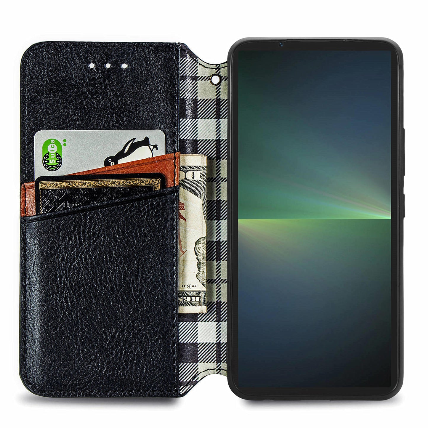 For Sony Xperia 5 V Case Wallet Card Slots Rhombus Leather Phone Cover - Black