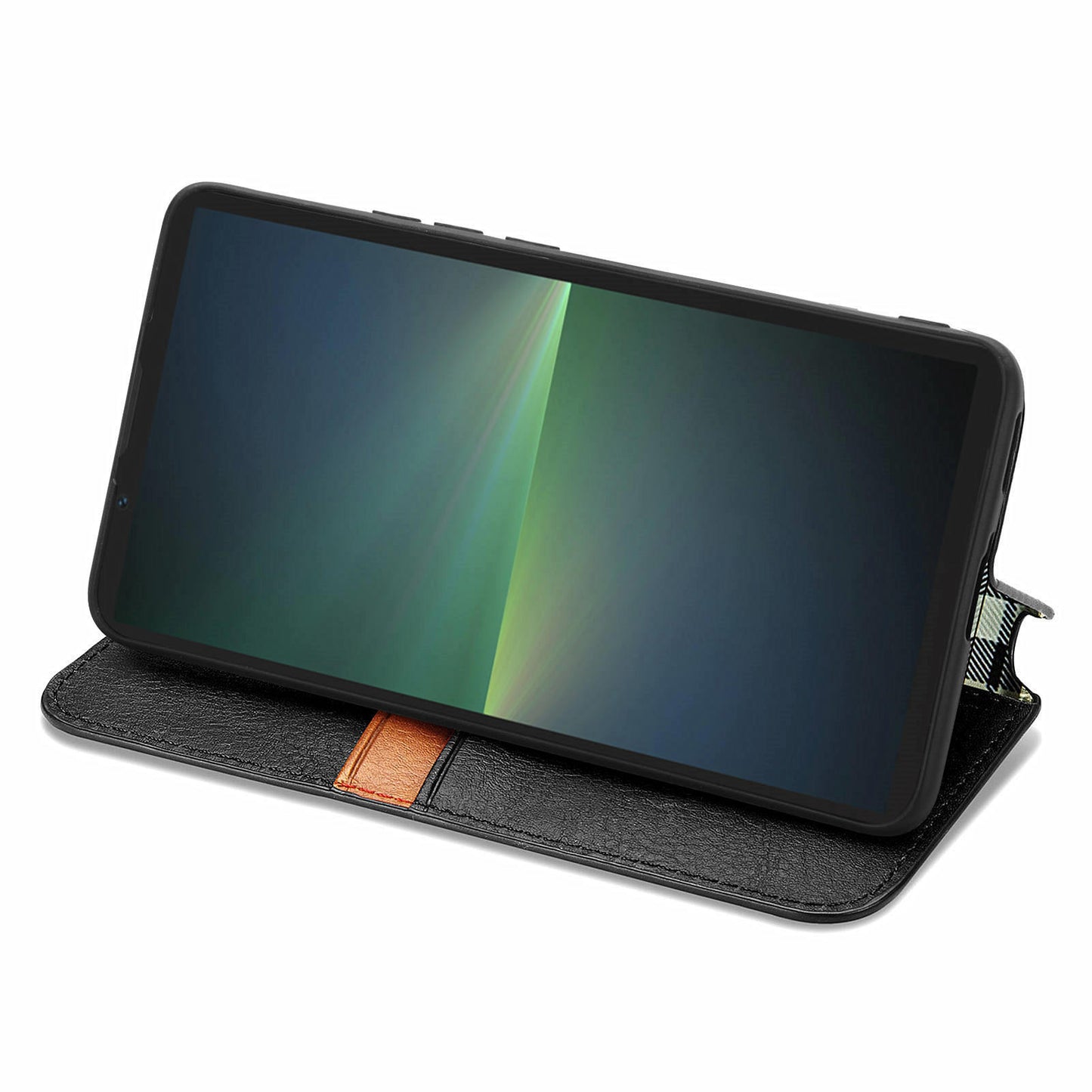 For Sony Xperia 5 V Case Wallet Card Slots Rhombus Leather Phone Cover - Black