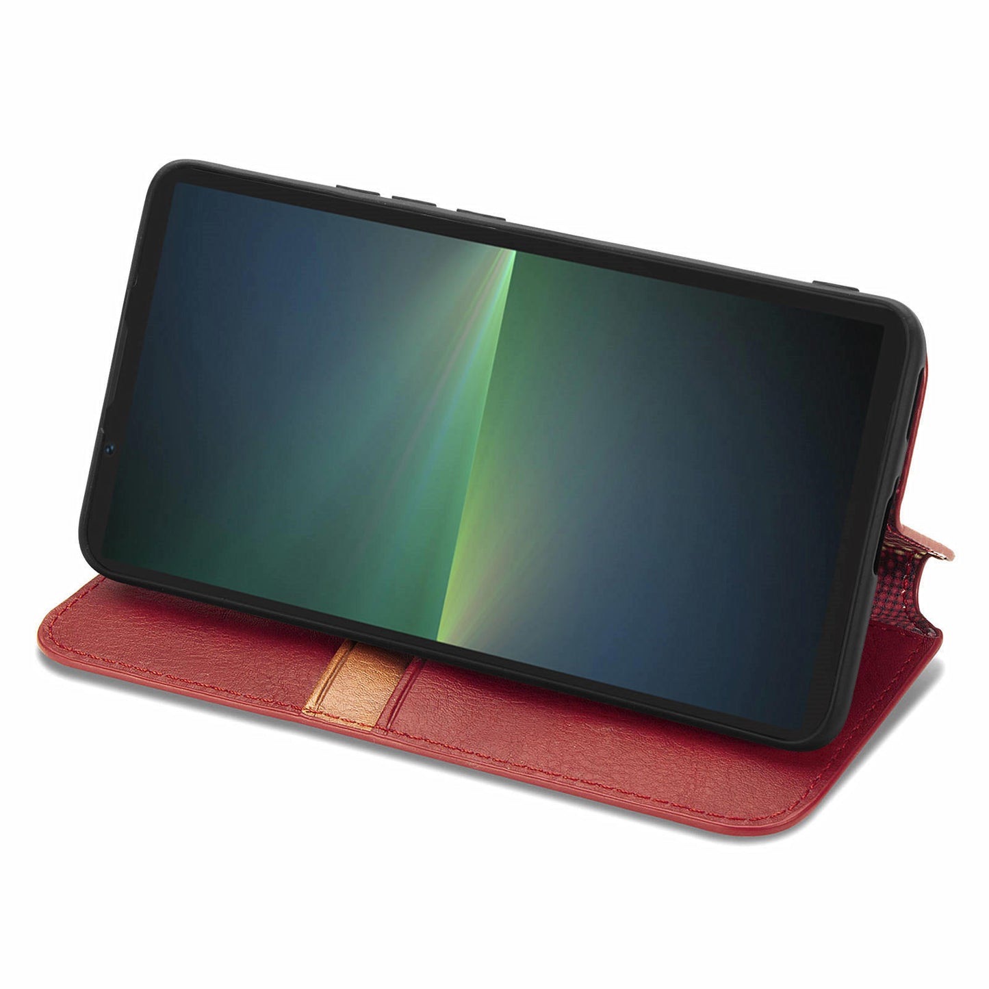 For Sony Xperia 5 V Case Wallet Card Slots Rhombus Leather Phone Cover - Red