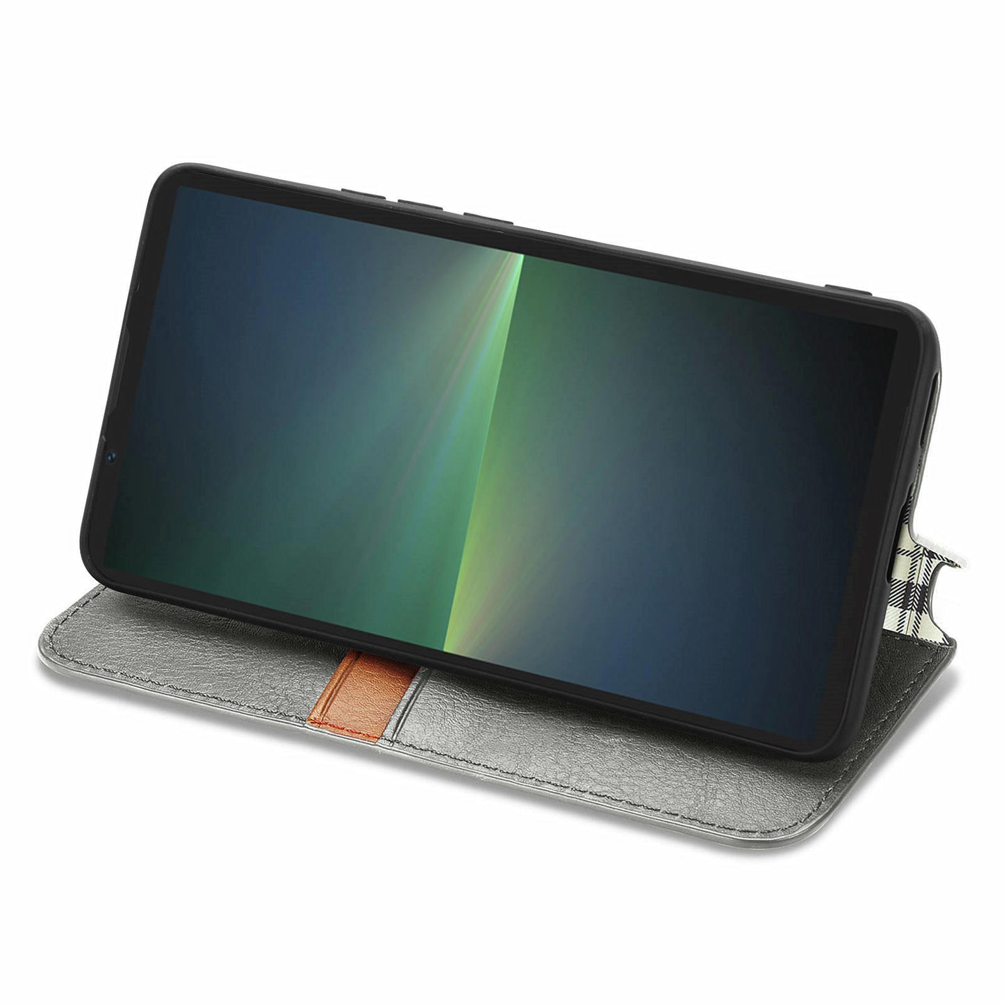 For Sony Xperia 5 V Case Wallet Card Slots Rhombus Leather Phone Cover - Grey