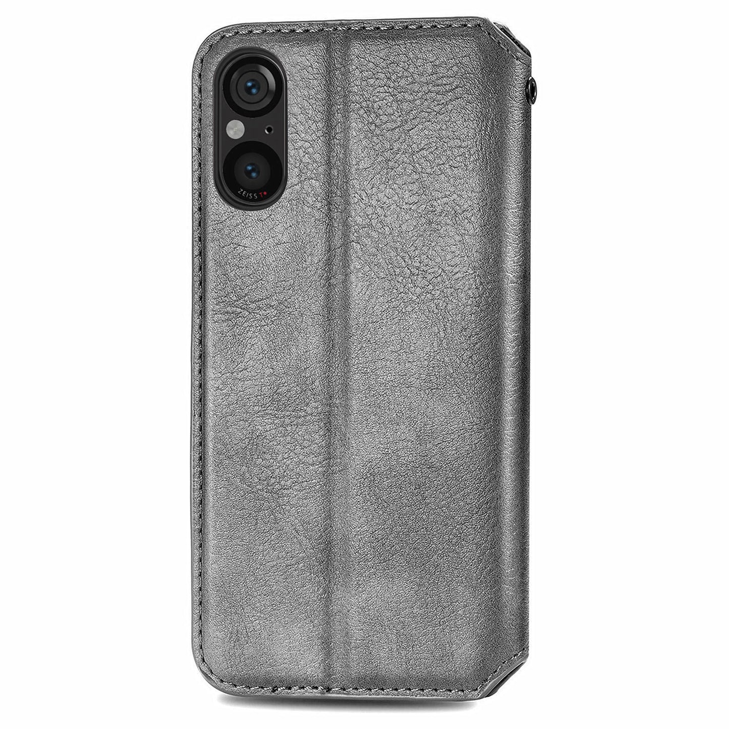 For Sony Xperia 5 V Case Wallet Card Slots Rhombus Leather Phone Cover - Grey