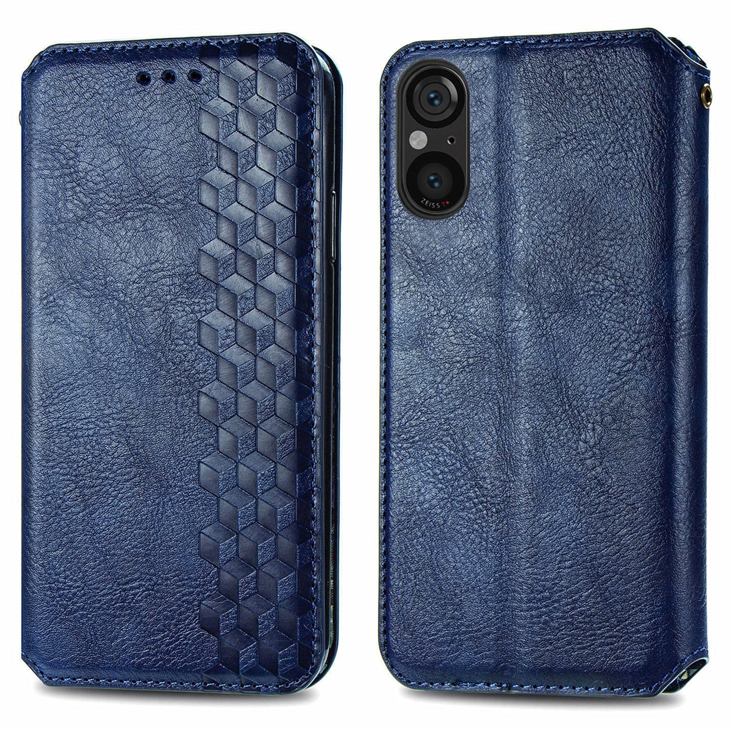 For Sony Xperia 5 V Case Wallet Card Slots Rhombus Leather Phone Cover - Blue