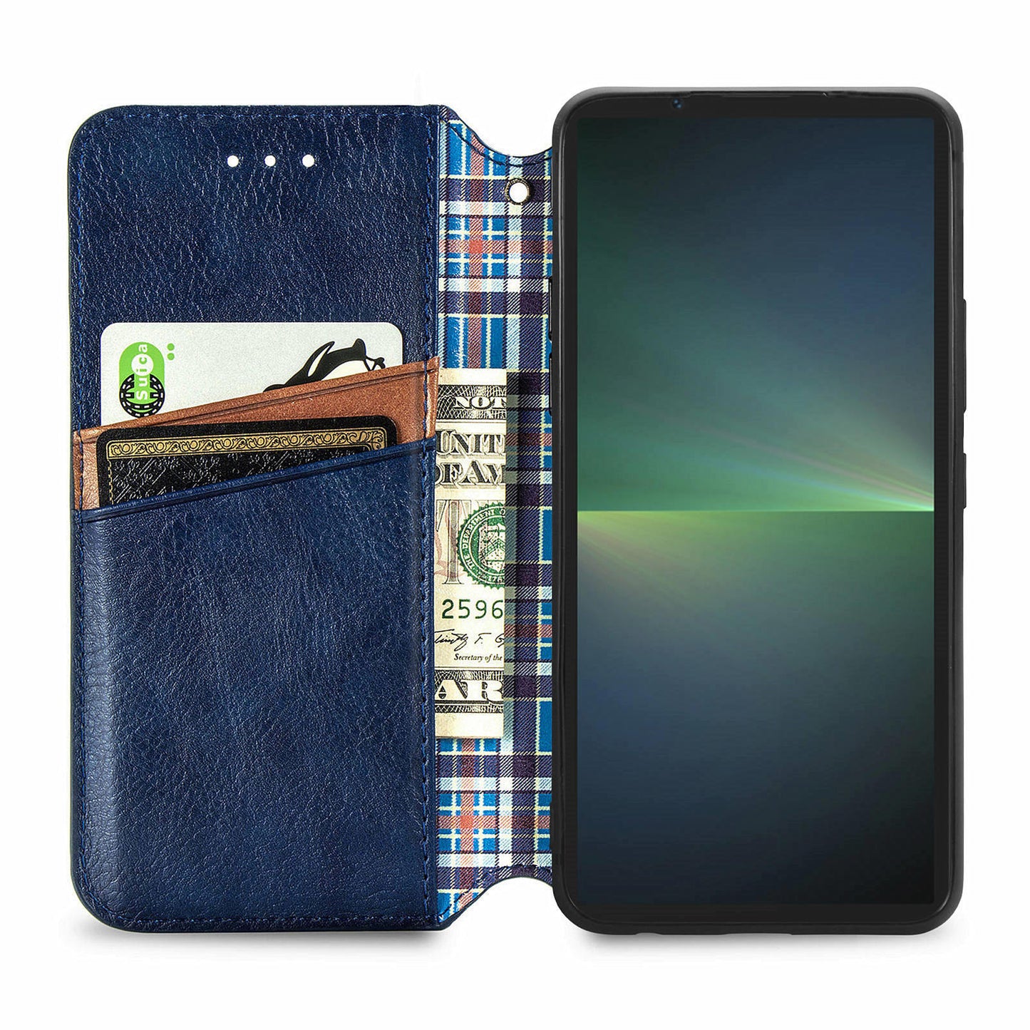 For Sony Xperia 5 V Case Wallet Card Slots Rhombus Leather Phone Cover - Blue
