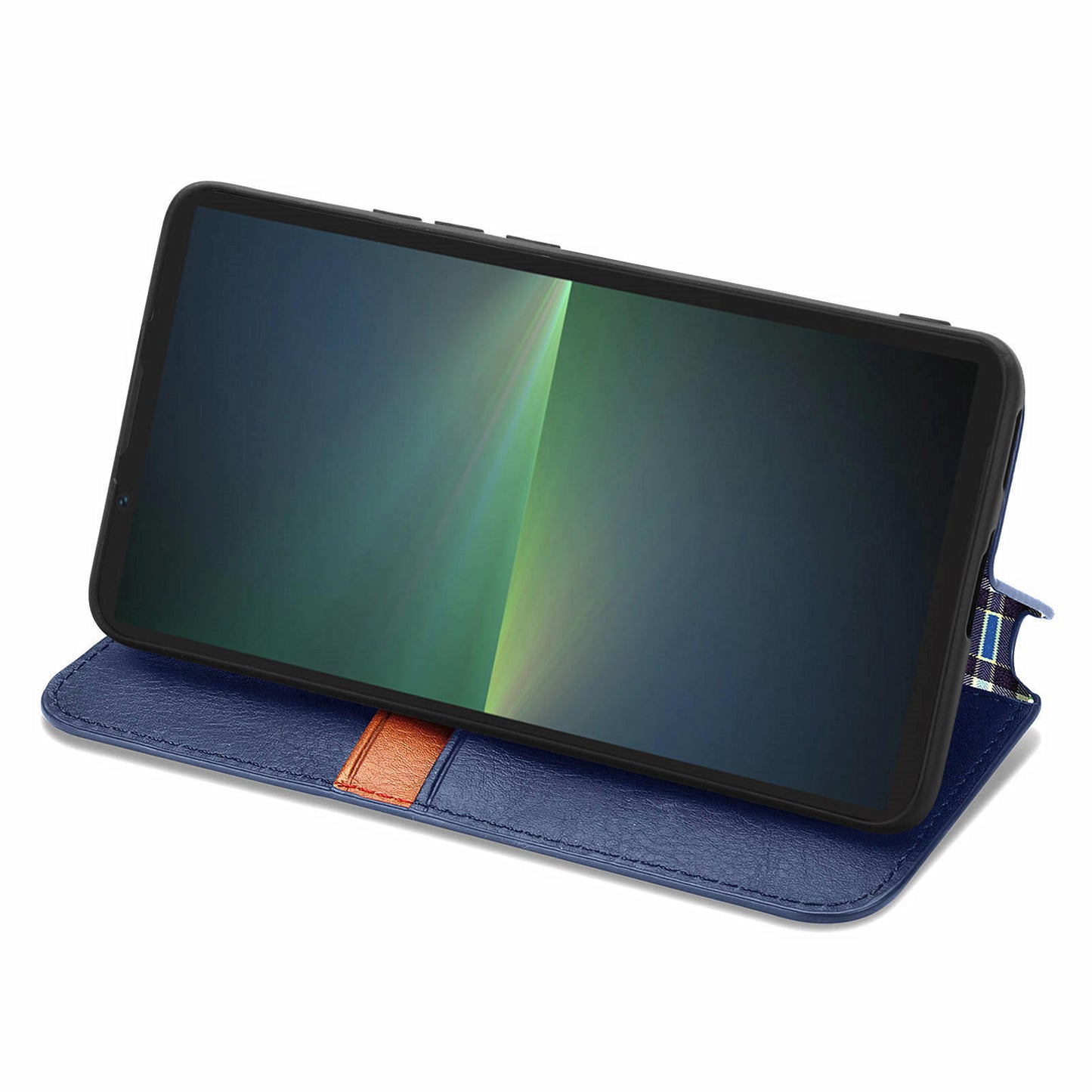 For Sony Xperia 5 V Case Wallet Card Slots Rhombus Leather Phone Cover - Blue