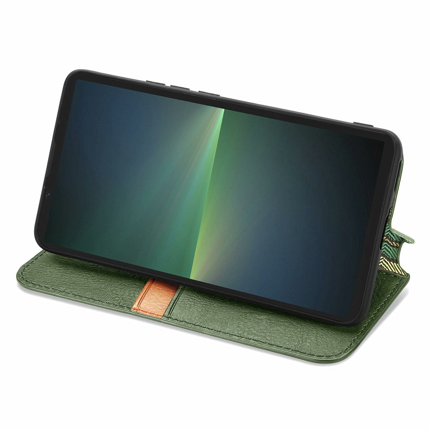 For Sony Xperia 5 V Case Wallet Card Slots Rhombus Leather Phone Cover - Green