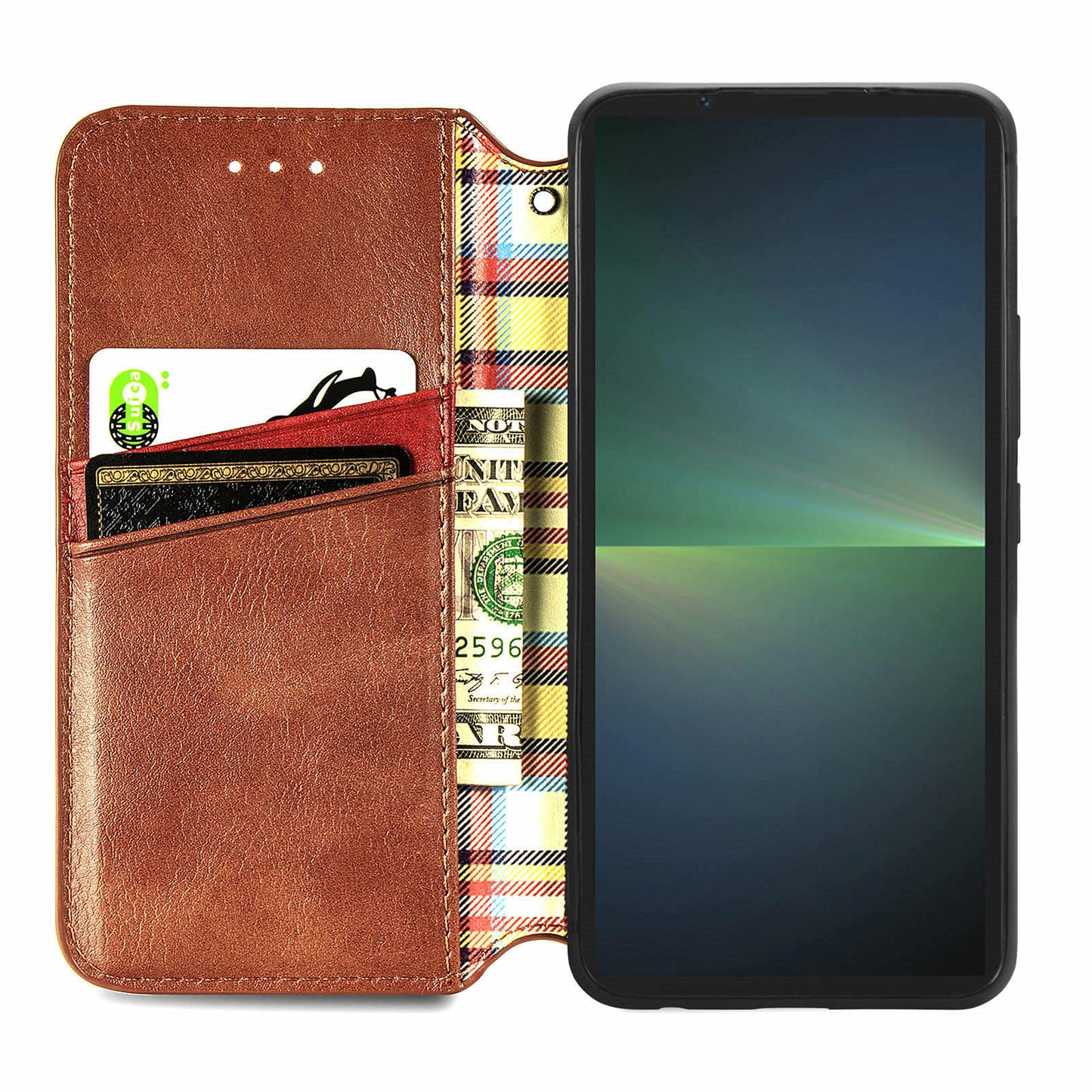 For Sony Xperia 5 V Case Wallet Card Slots Rhombus Leather Phone Cover - Brown