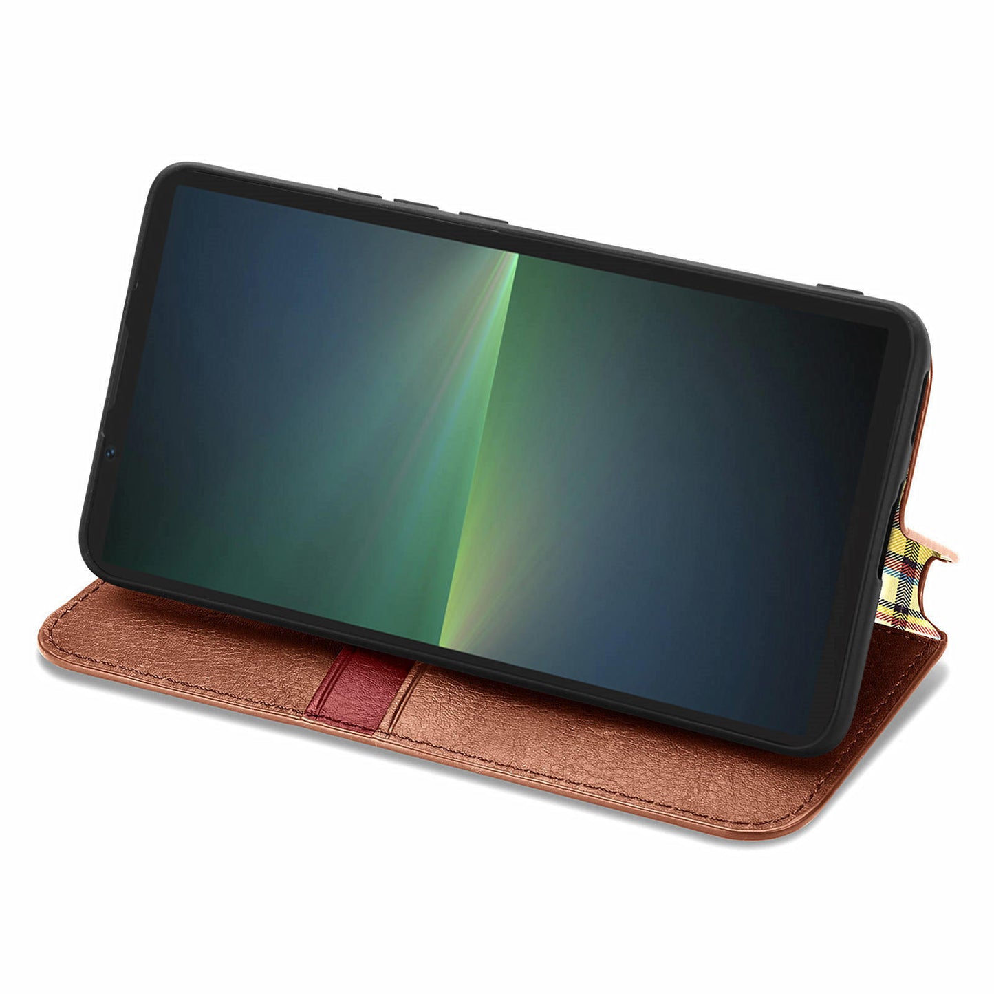 For Sony Xperia 5 V Case Wallet Card Slots Rhombus Leather Phone Cover - Brown