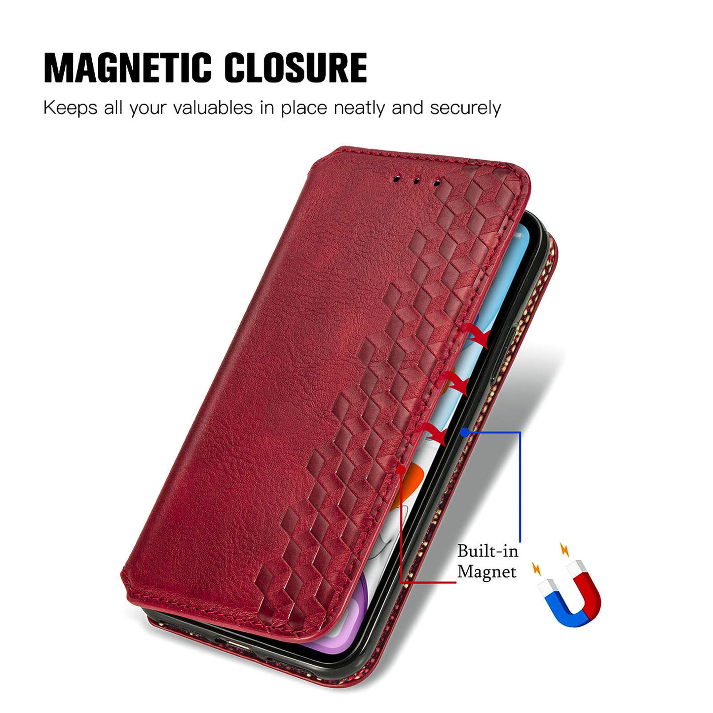For Realme 12 Pro 5G / 12 Pro+ 5G Case Rhombus Imprinted Leather Phone Wallet Cover - Red