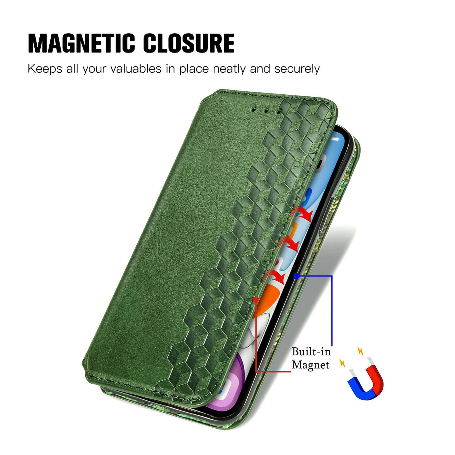 For Realme 12 Pro 5G / 12 Pro+ 5G Case Rhombus Imprinted Leather Phone Wallet Cover - Green