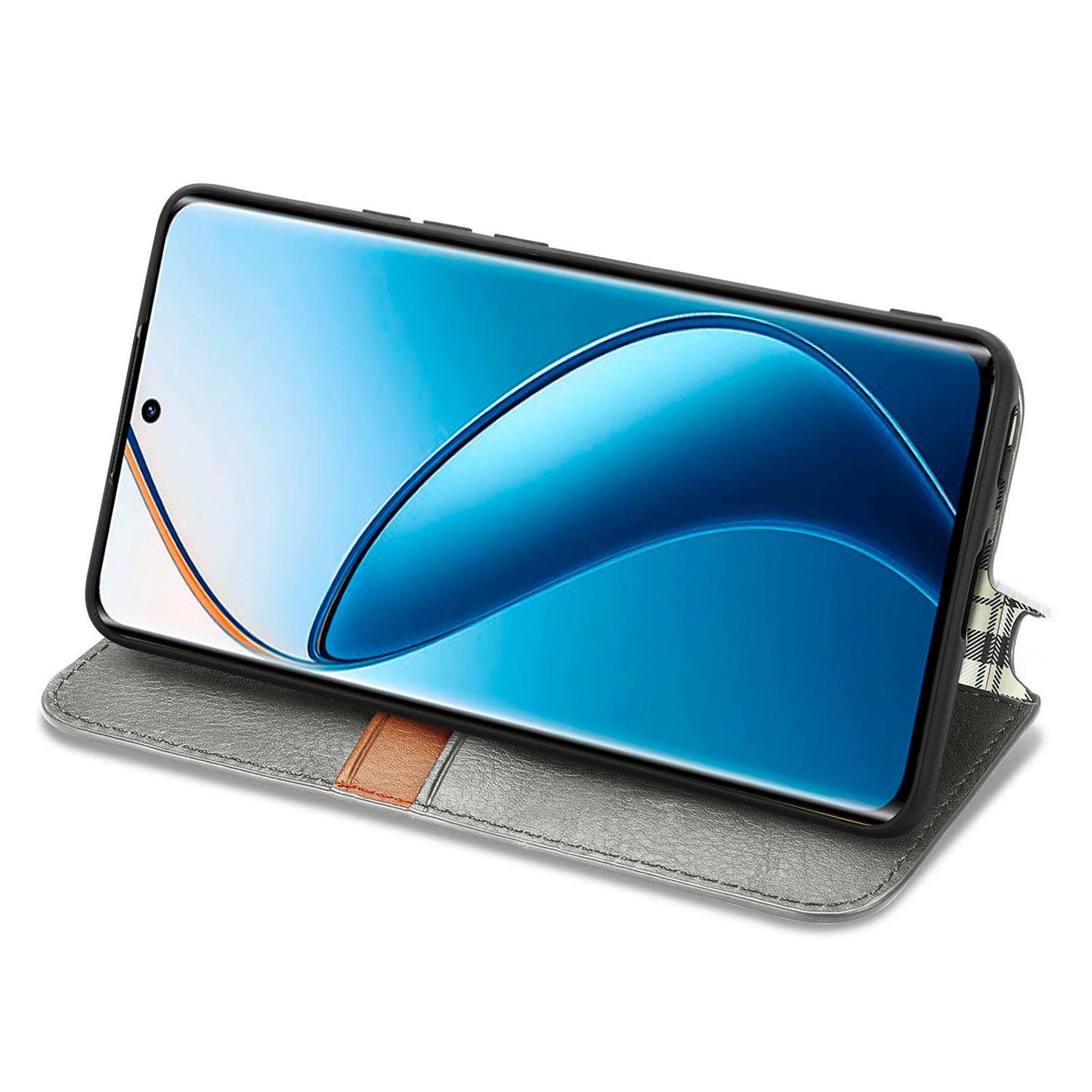For Realme 12+ 5G Case Stand Wallet Rhombus Leather Phone Cover Magnetic Closing - Grey