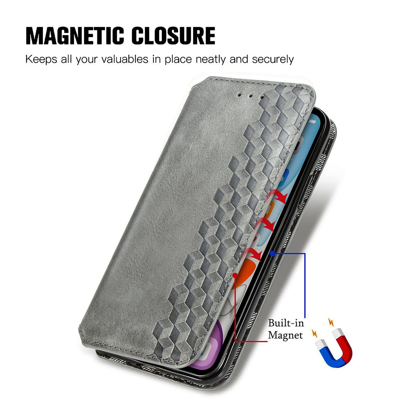 For Realme 12+ 5G Case Stand Wallet Rhombus Leather Phone Cover Magnetic Closing - Grey