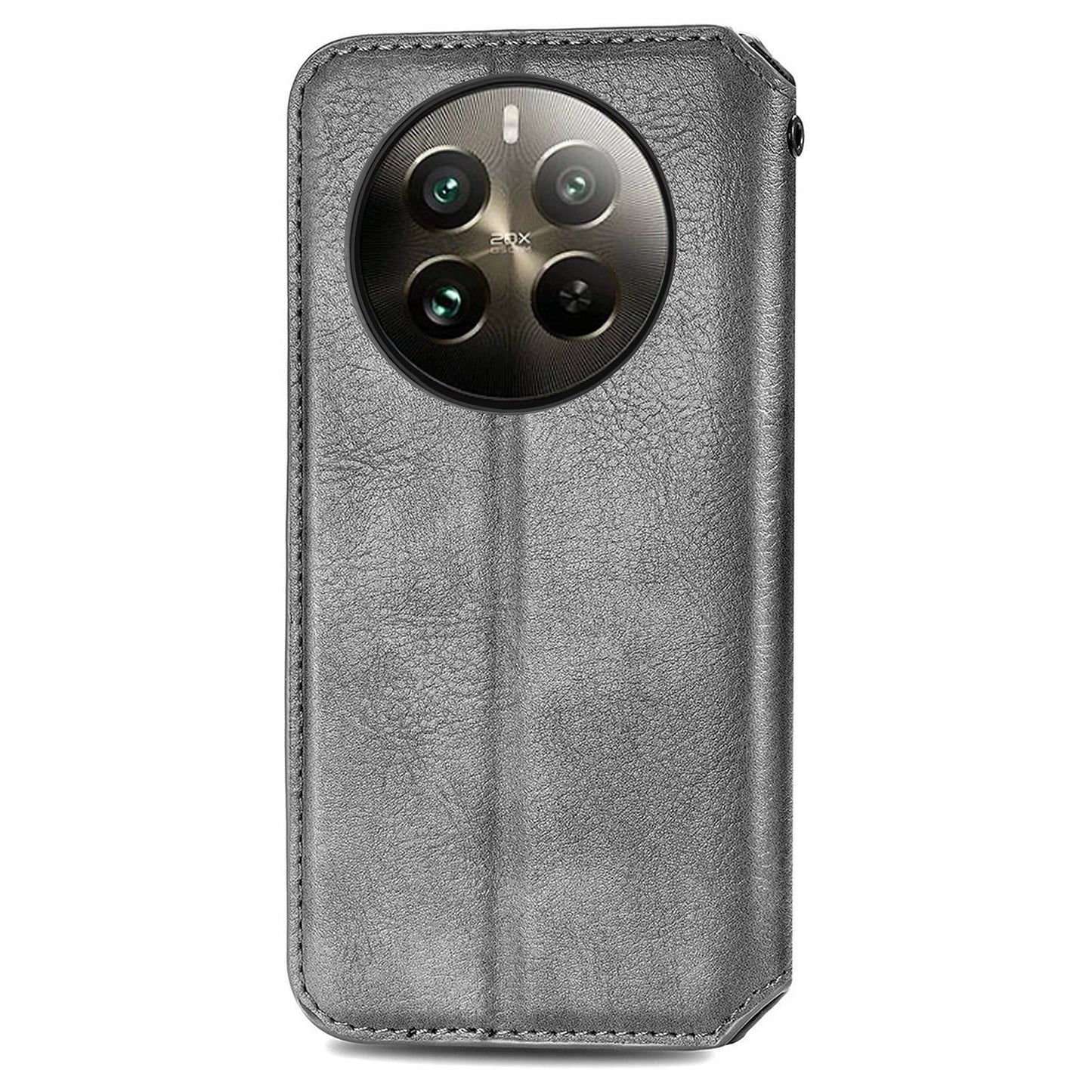 For Realme 12+ 5G Case Stand Wallet Rhombus Leather Phone Cover Magnetic Closing - Grey