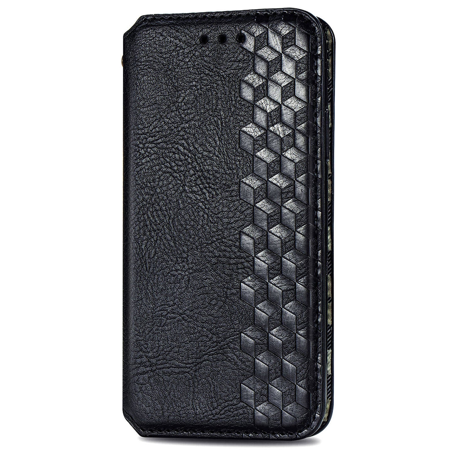 For Realme 12+ 5G Case Stand Wallet Rhombus Leather Phone Cover Magnetic Closing - Black