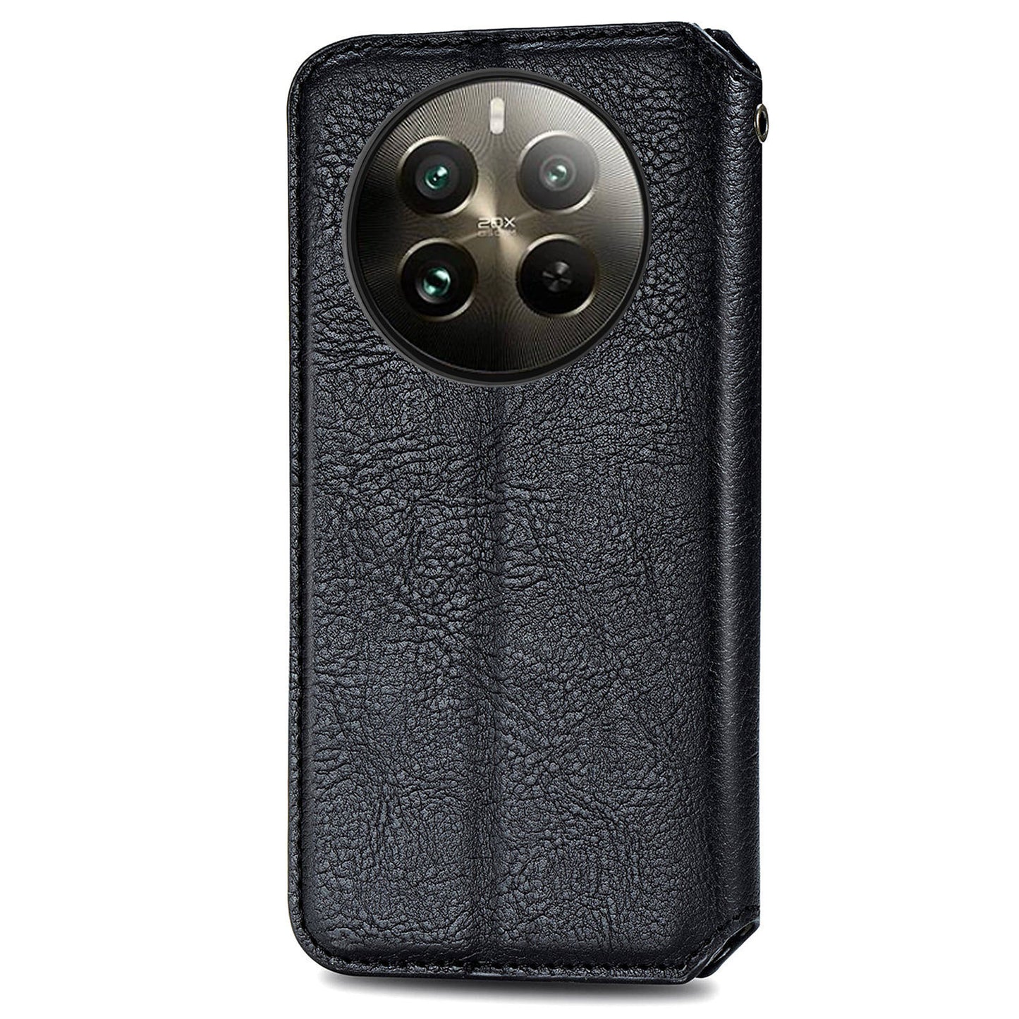 For Realme 12+ 5G Case Stand Wallet Rhombus Leather Phone Cover Magnetic Closing - Black