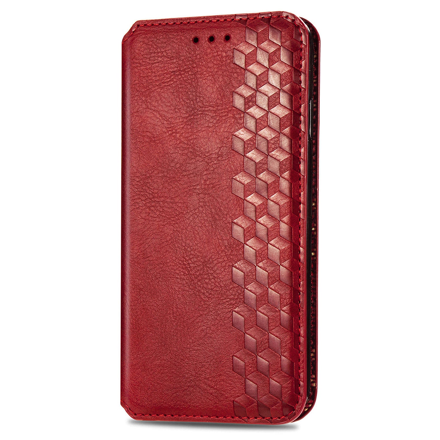 For Realme 12+ 5G Case Stand Wallet Rhombus Leather Phone Cover Magnetic Closing - Red