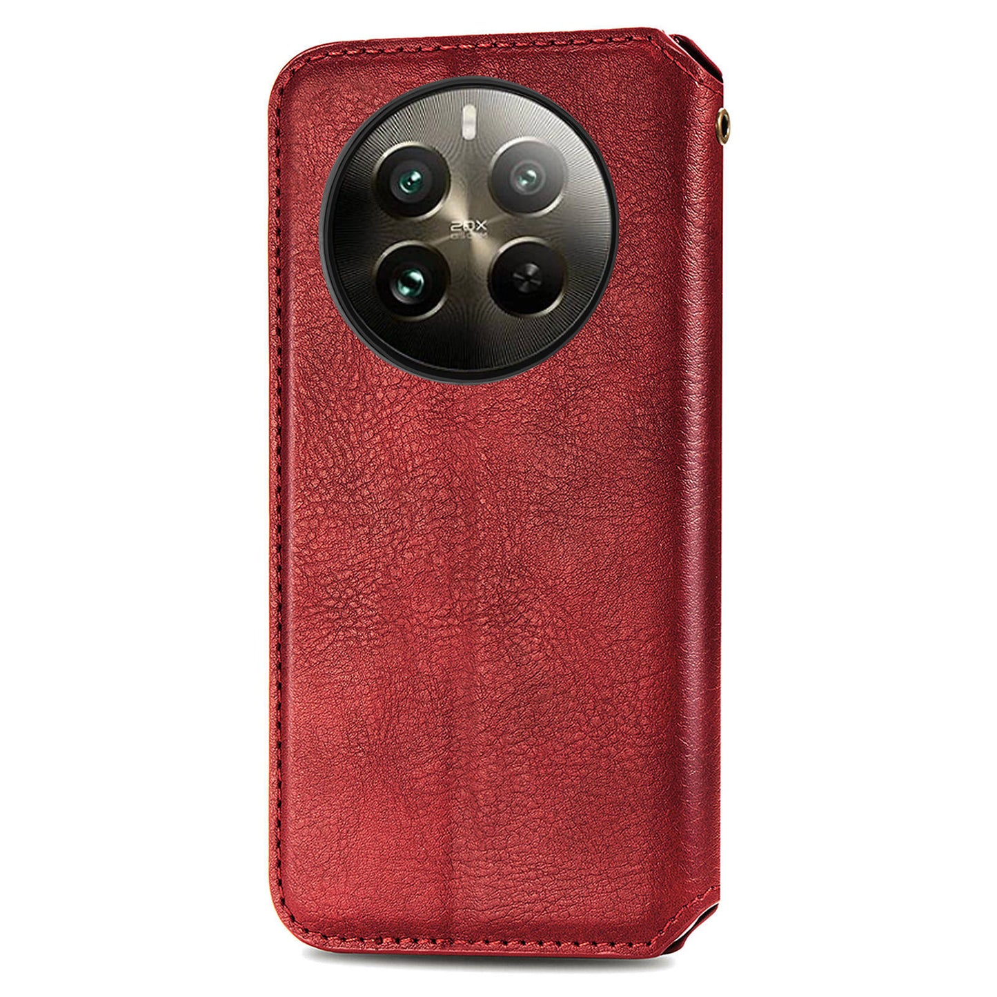 For Realme 12+ 5G Case Stand Wallet Rhombus Leather Phone Cover Magnetic Closing - Red