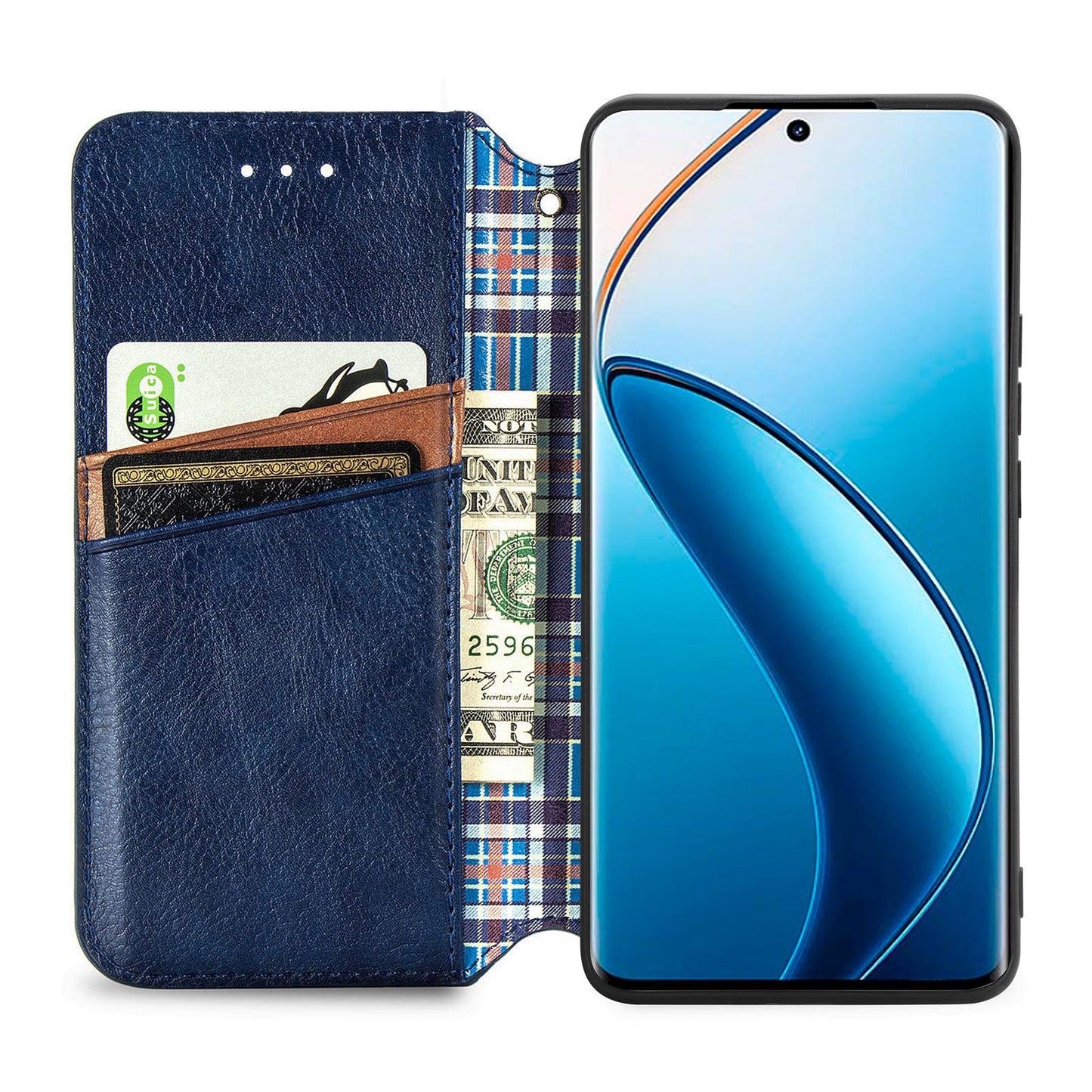 For Realme 12+ 5G Case Stand Wallet Rhombus Leather Phone Cover Magnetic Closing - Blue